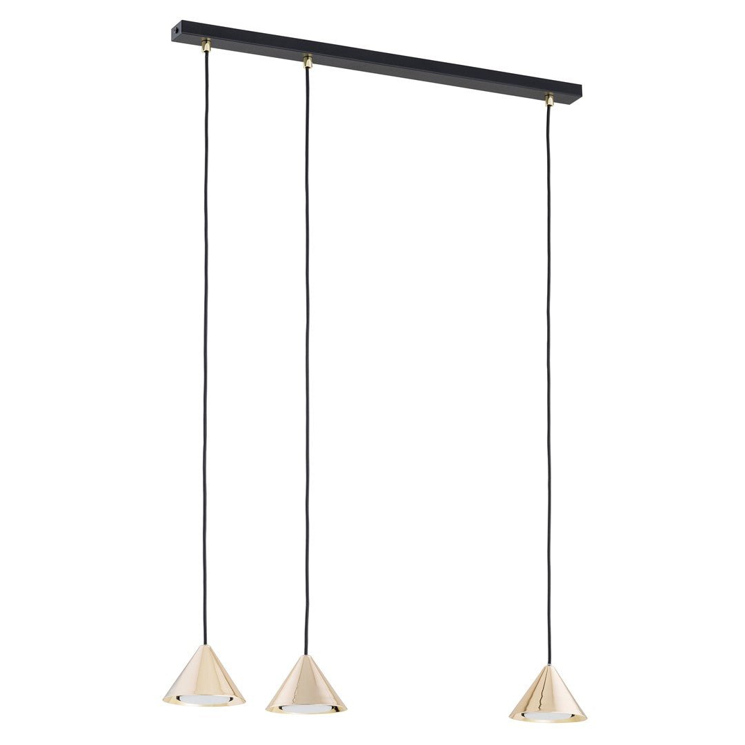 Czarna lampa wisząca MARINA zwis klosz stożek złoty 3xGX53 REGULOWANA - LAITICA