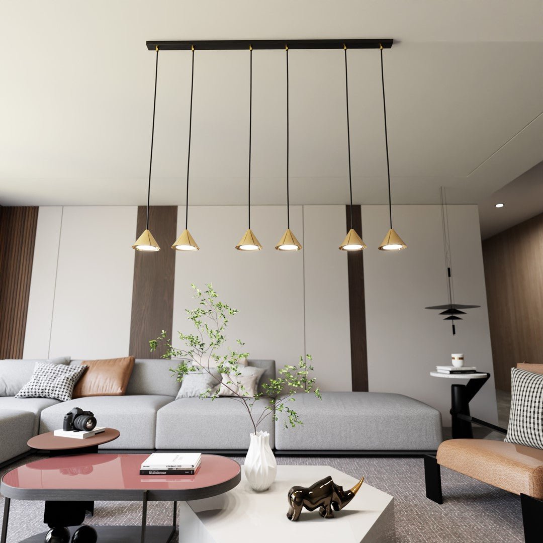Czarna lampa wisząca MARINA zwis klosz stożek złoty 6xGX53 REGULOWANA - LAITICA