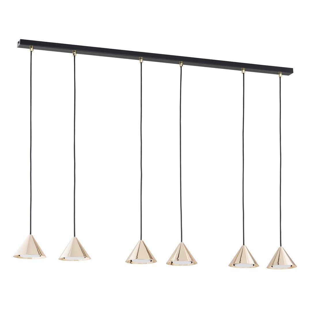 Czarna lampa wisząca MARINA zwis klosz stożek złoty 6xGX53 REGULOWANA - LAITICA