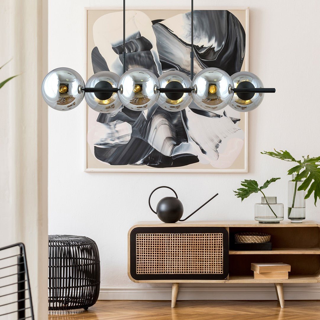 Czarna Lampa wisząca NICEA nowoczesny design 6x szklany klosz REGULOWANA - LAITICA