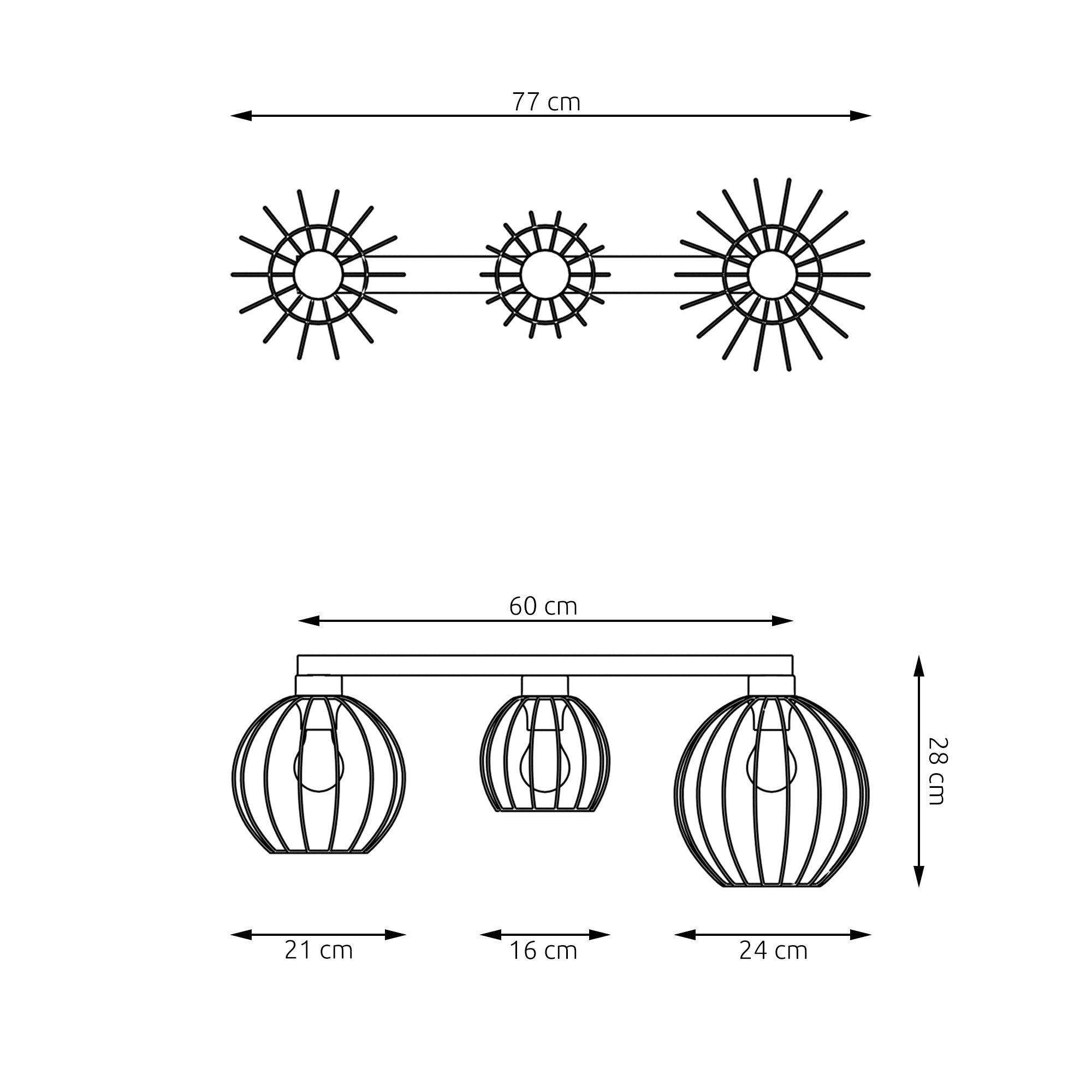 Czarno - Złota Lampa Sufitowa LIMA Spot 3x Druciany Klosz E27 Industrialna - LAITICA