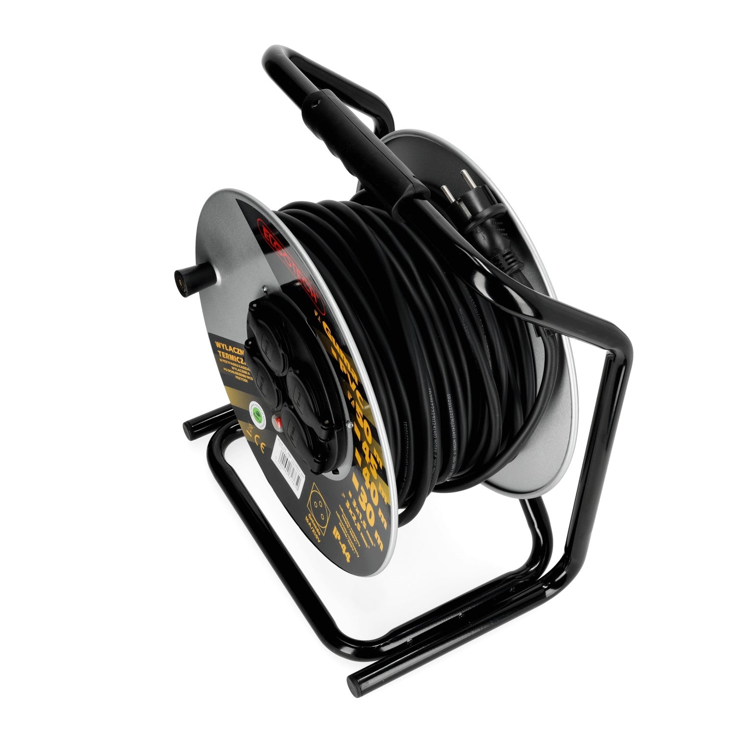 Przedłużacz bębnowy ogrodowy 50m 4 gniazda guma 3x2,5mm zwijany Z UCHWYTEM