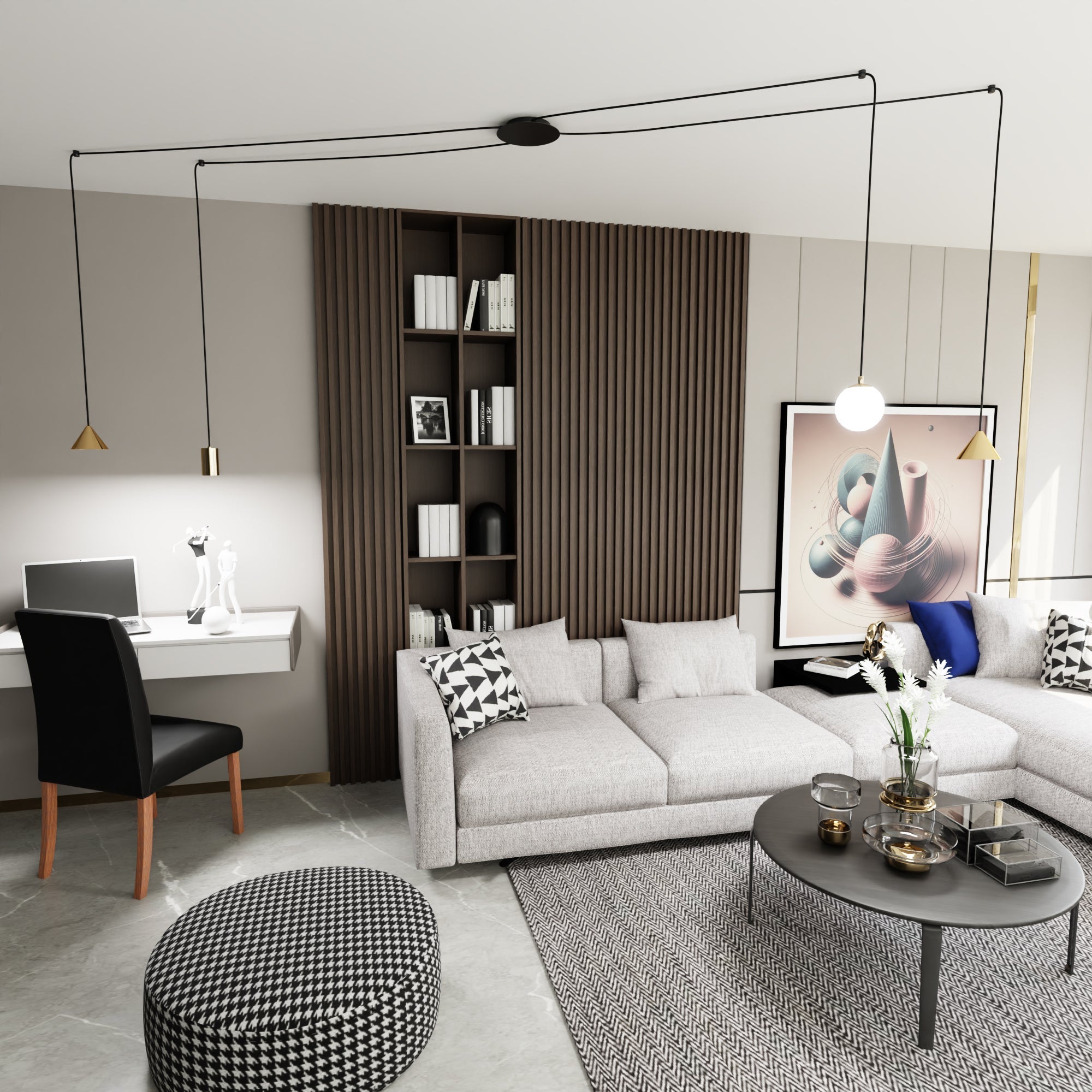 Designerska Lampa Wisząca INEZ pająk KLOSZE ZŁOTE 4 ramienna Zwis Regulacja - LAITICA