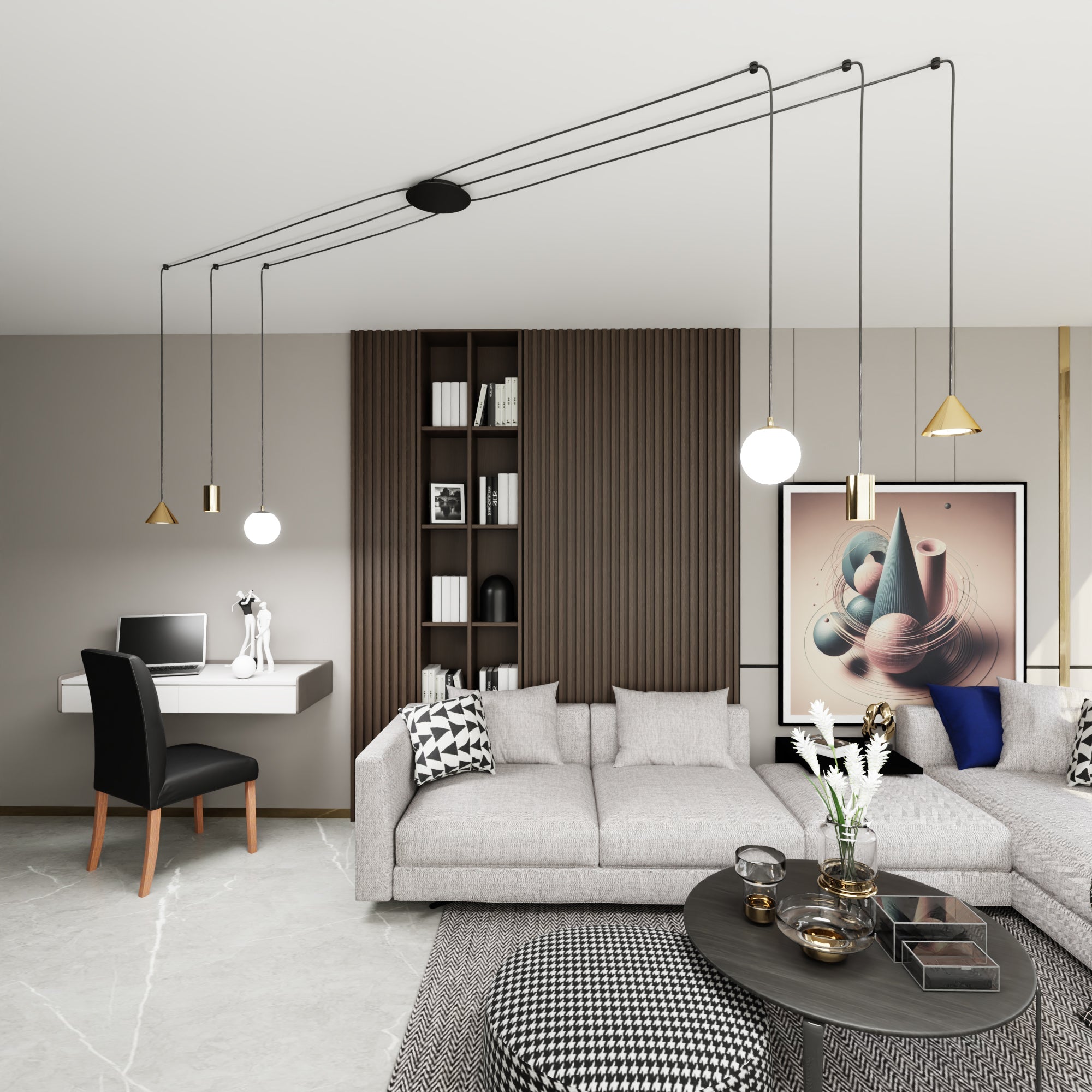 Designerska Lampa Wisząca INEZ pająk KLOSZE ZŁOTE 6 ramienna Zwis Regulacja - LAITICA