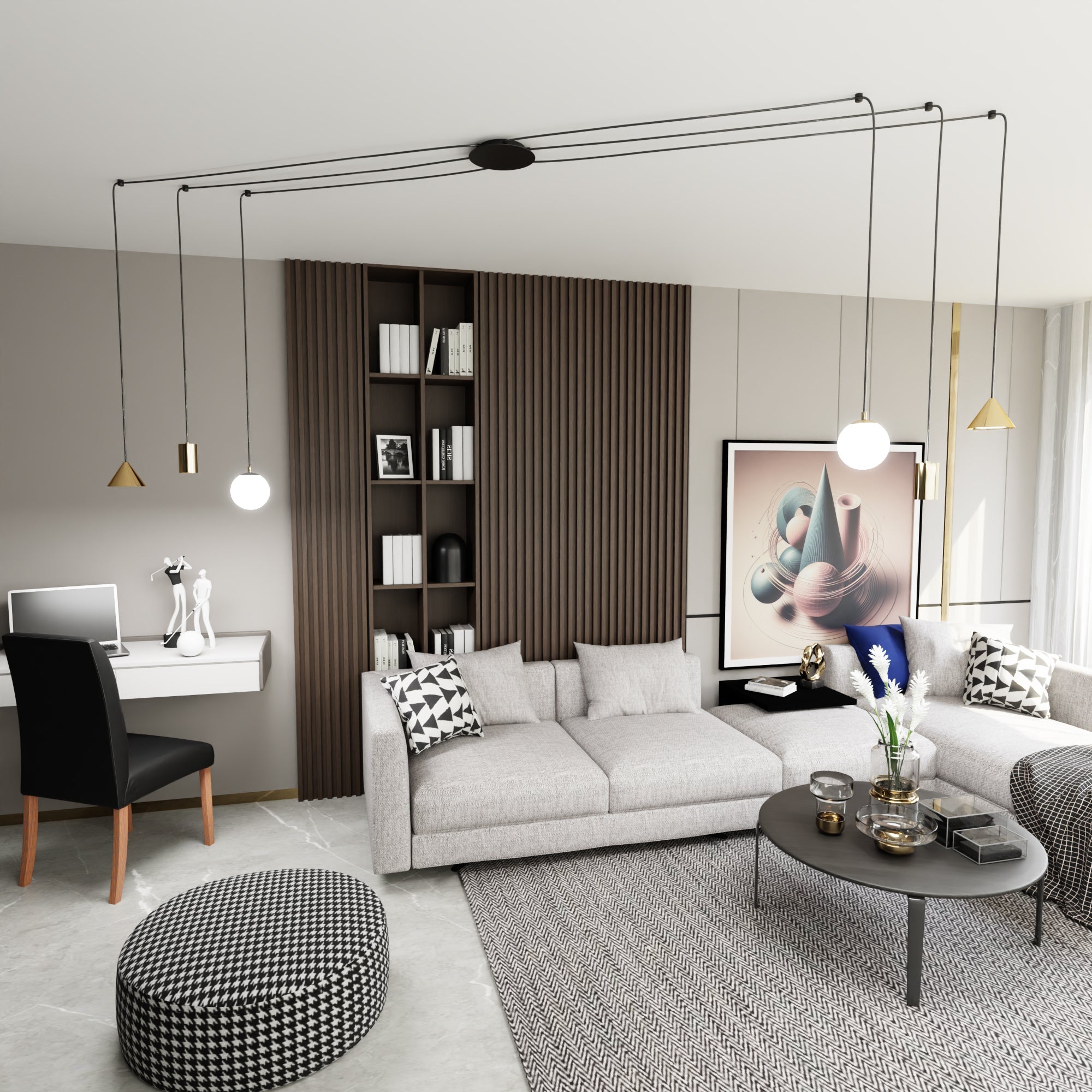 Designerska Lampa Wisząca INEZ pająk KLOSZE ZŁOTE 6 ramienna Zwis Regulacja - LAITICA