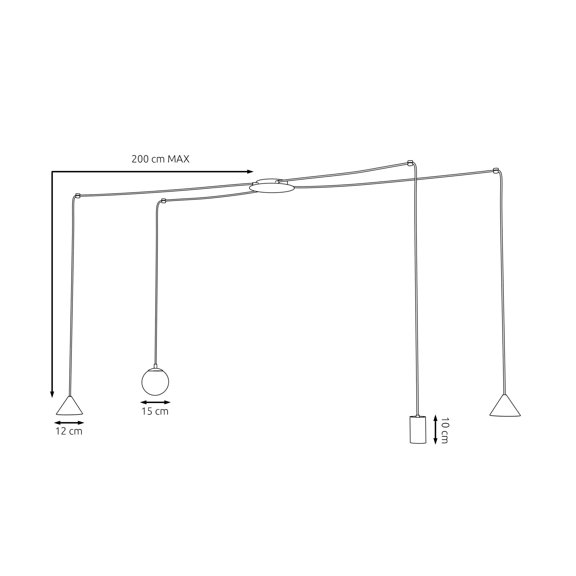 Designerska Lampa Wisząca INEZ pająk RÓŻNE KLOSZE czarna 4 ramienna Zwis - LAITICA