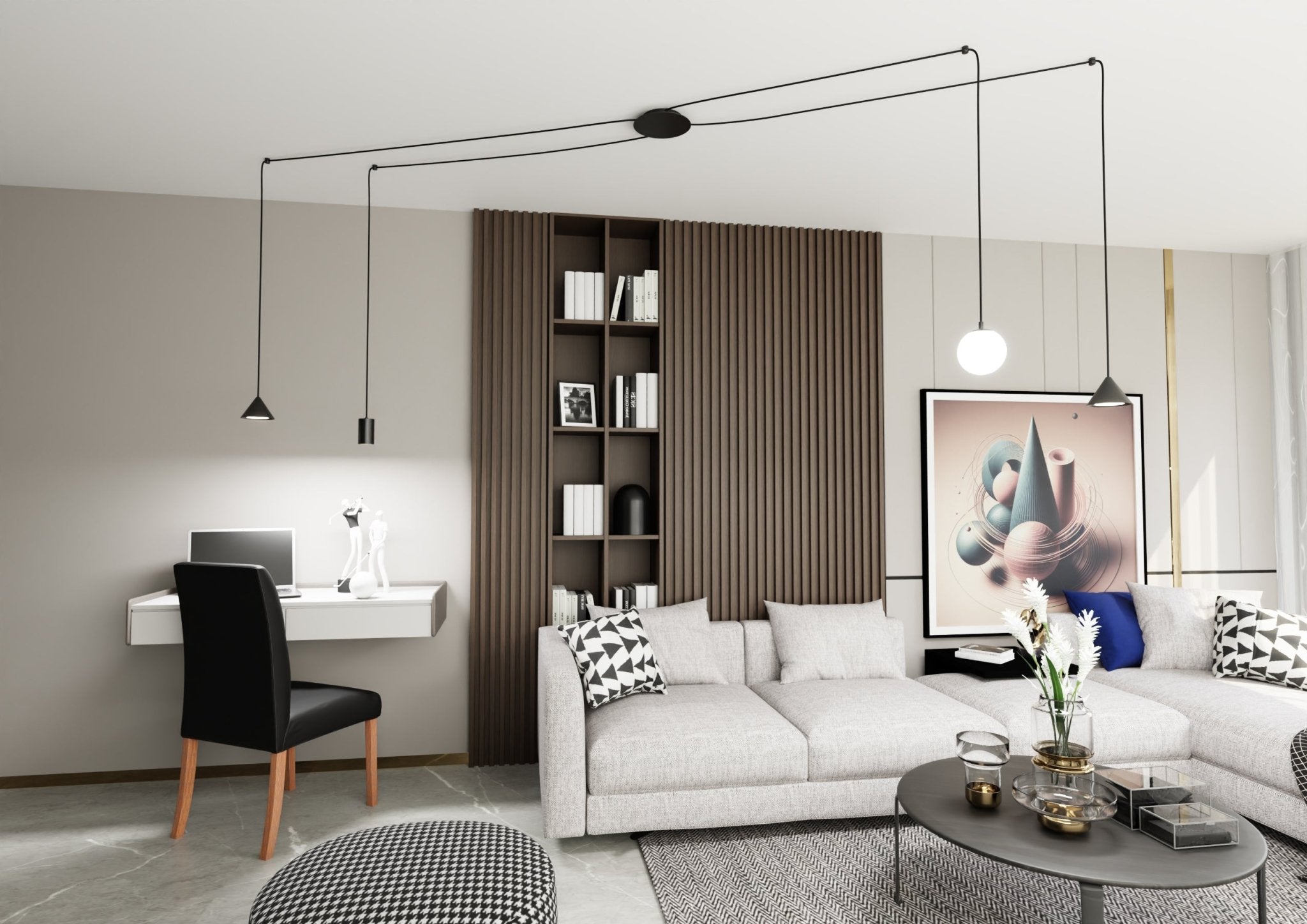 Designerska Lampa Wisząca INEZ pająk RÓŻNE KLOSZE czarna 4 ramienna Zwis - LAITICA