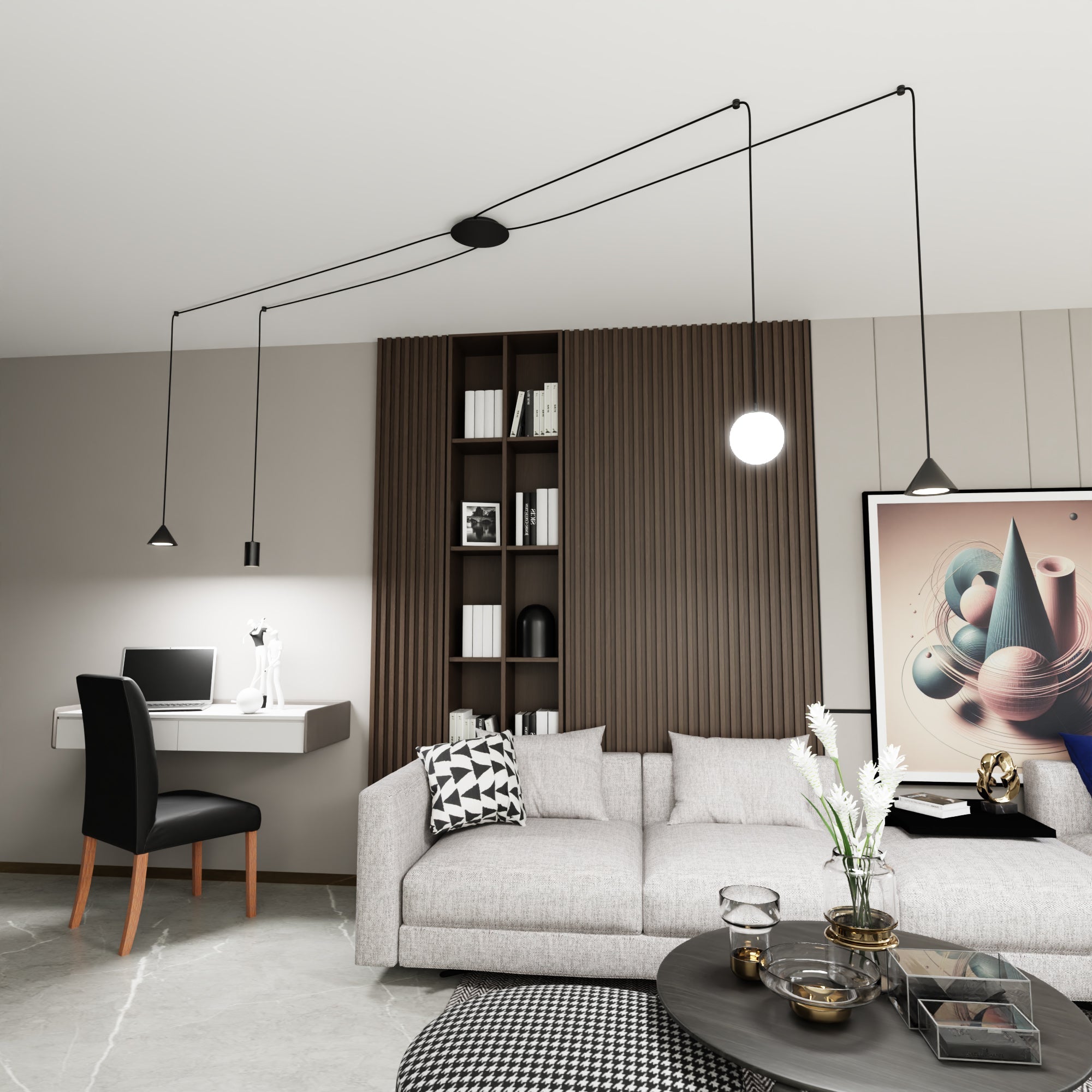 Designerska Lampa Wisząca INEZ pająk RÓŻNE KLOSZE czarna 4 ramienna Zwis - LAITICA