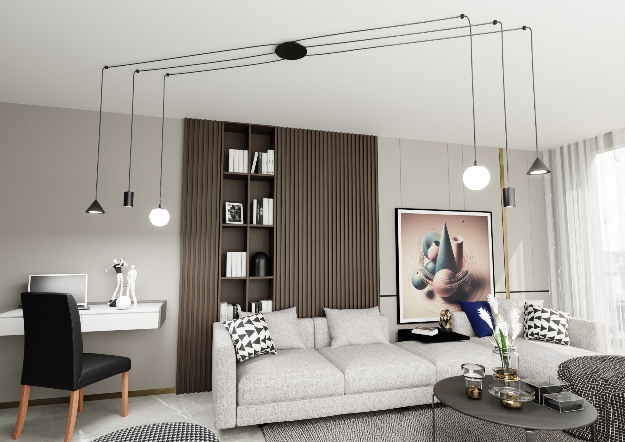 Designerska Lampa Wisząca INEZ pająk RÓŻNE KLOSZE czarna 6 ramienna Zwis - LAITICA