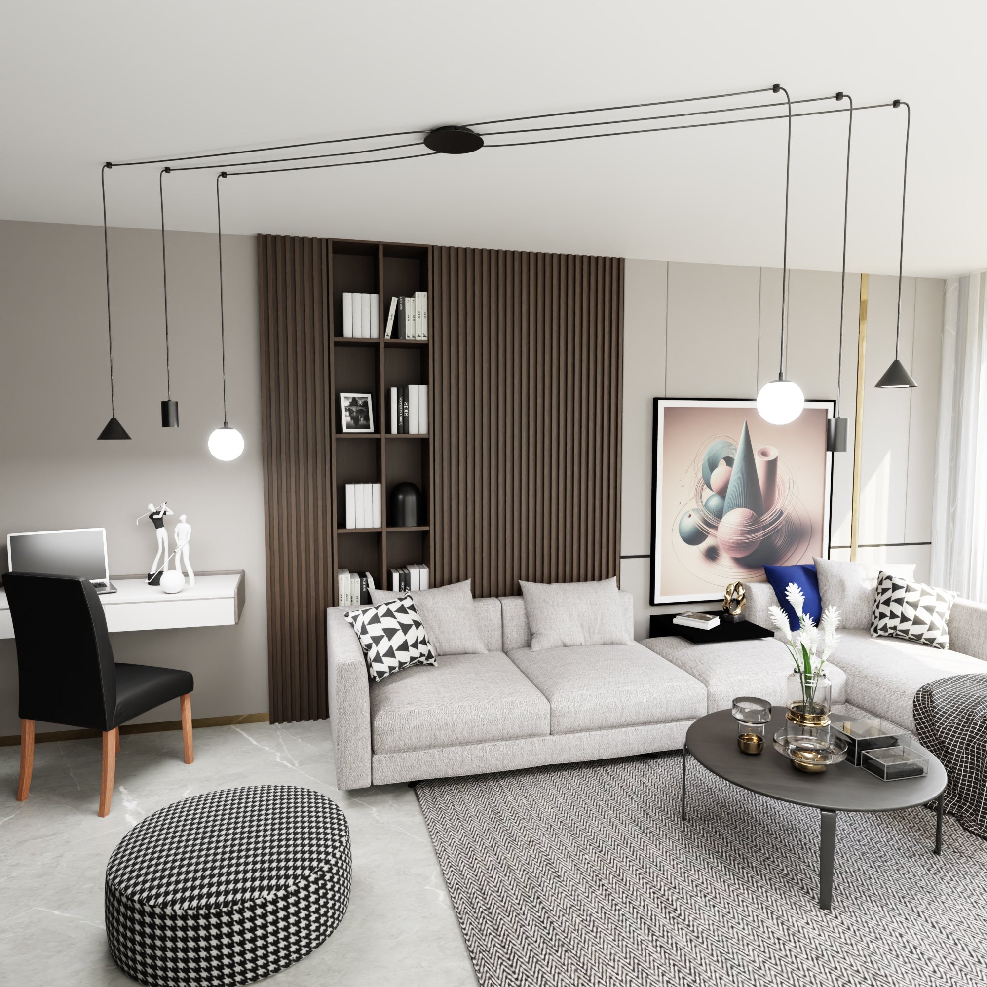 Designerska Lampa Wisząca INEZ pająk RÓŻNE KLOSZE czarna 6 ramienna Zwis - LAITICA