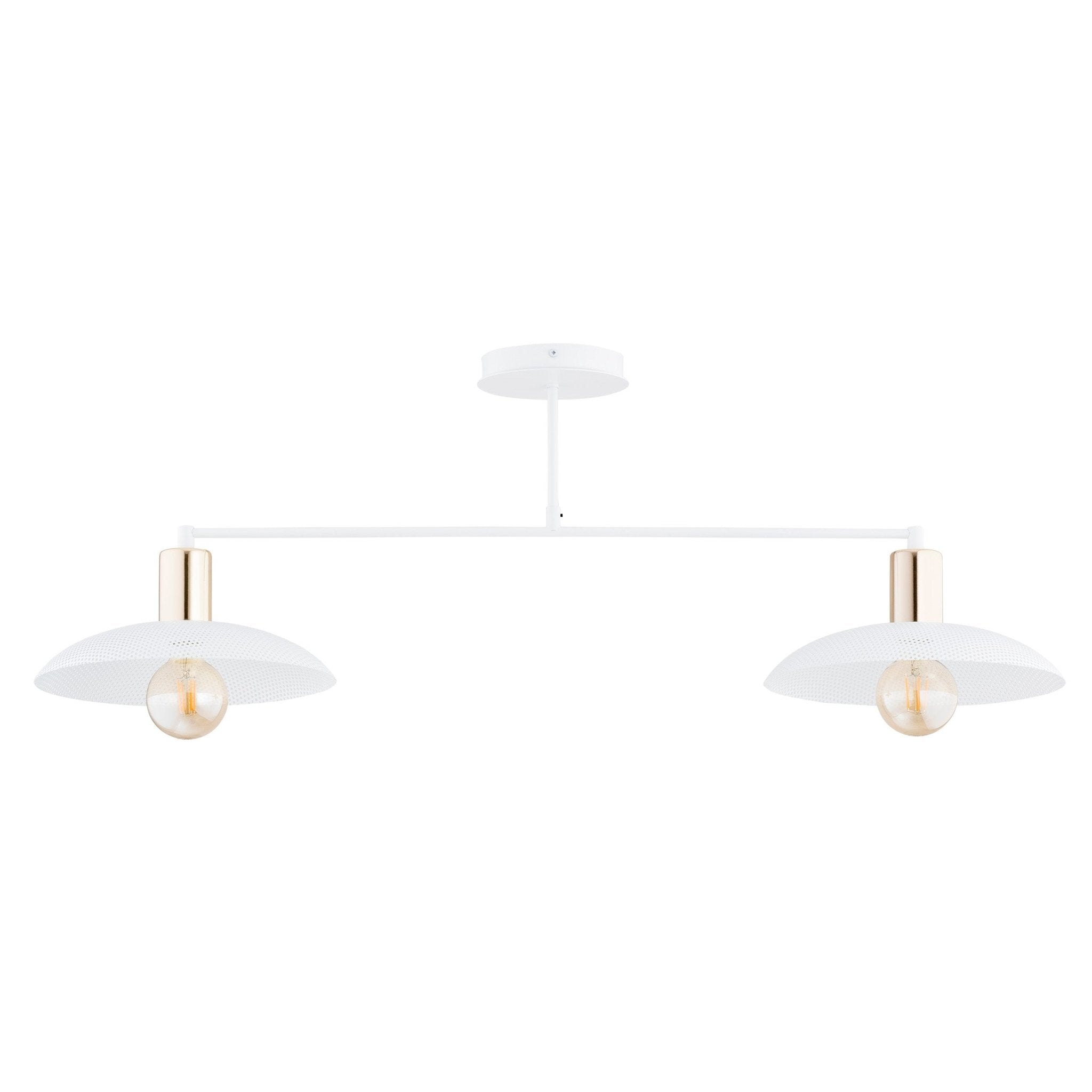 Duża lampa sufitowa NELI 100 cm 2xE27 BIAŁE KLOSZE metal złote dodatki - LAITICA