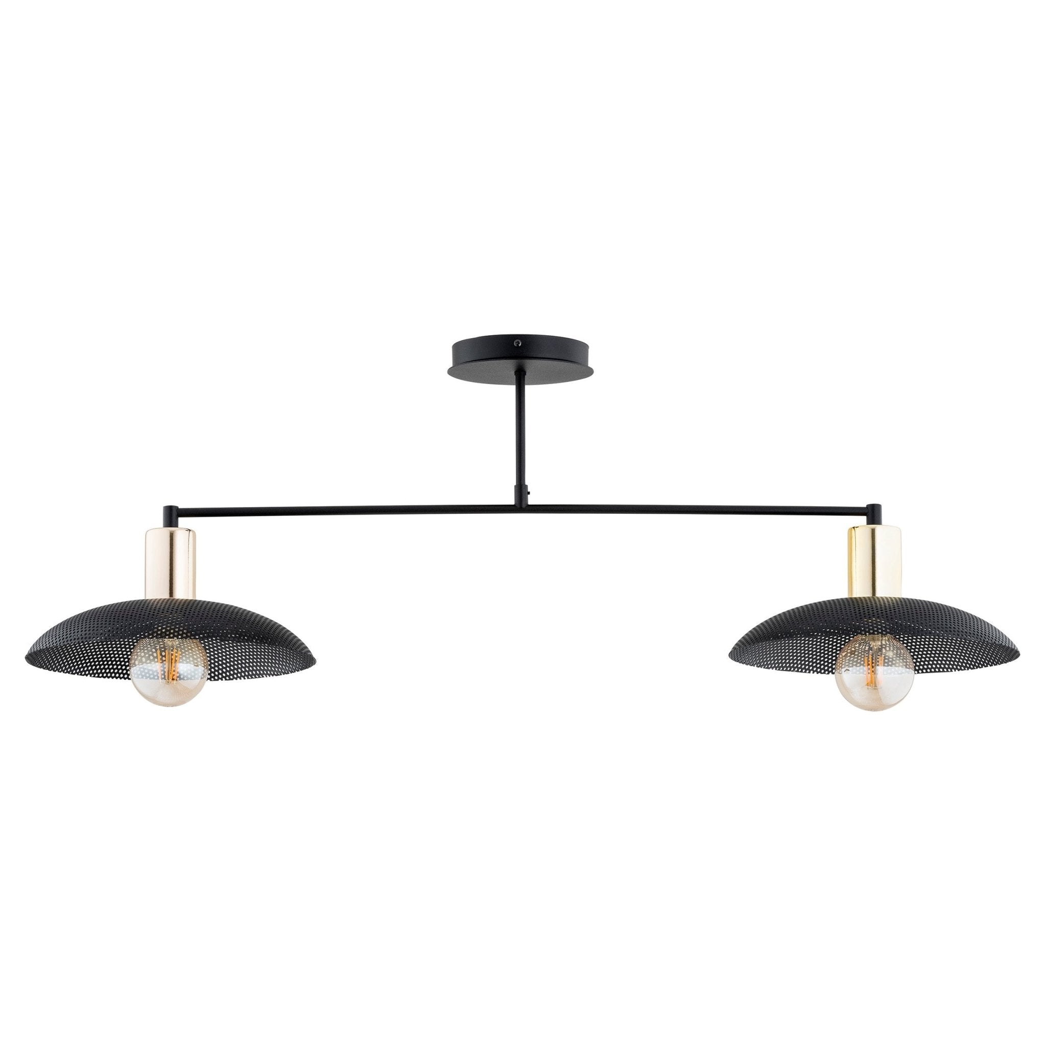 Duża lampa sufitowa NELI 100 cm 2xE27 CZARNE KLOSZE metal złote dodatki - LAITICA