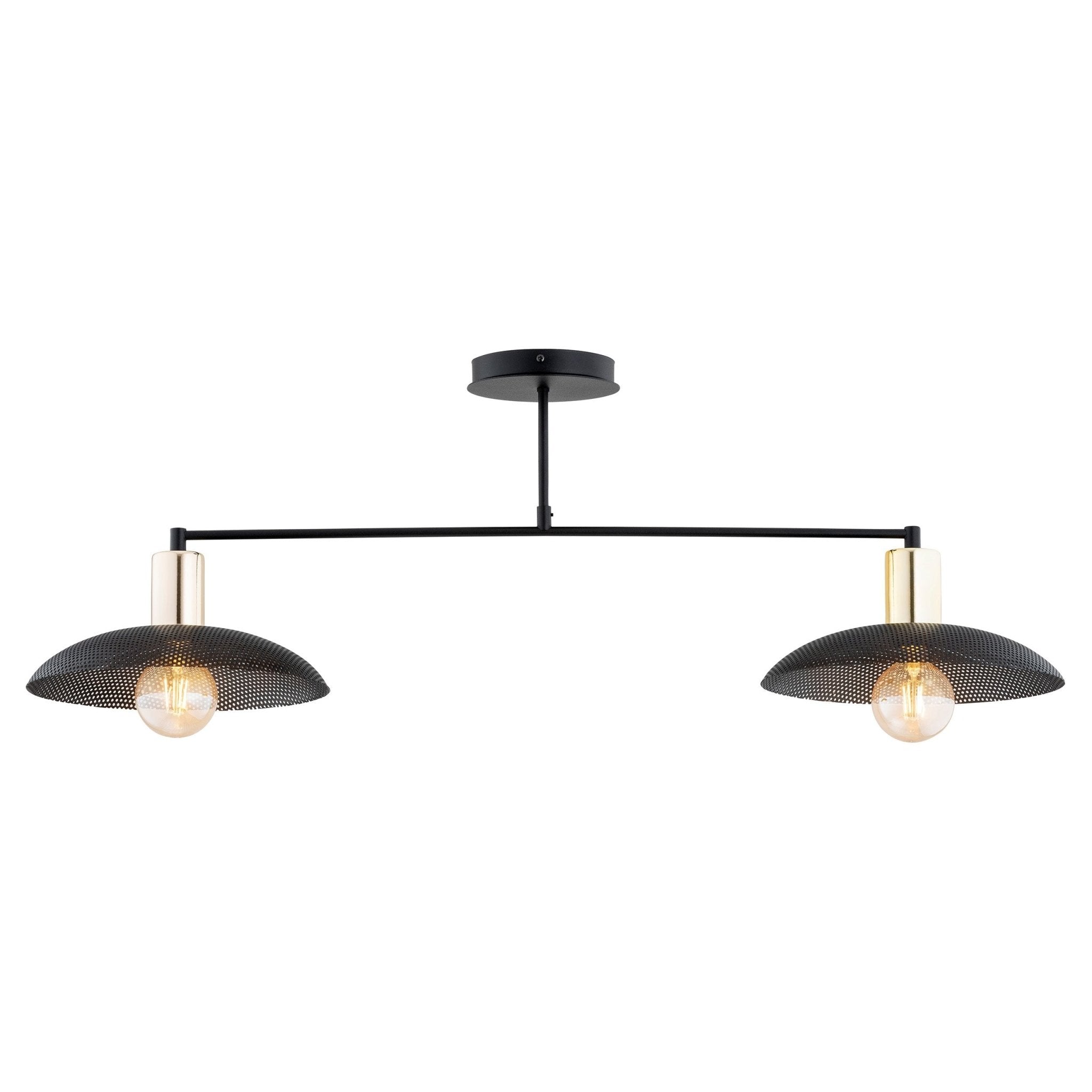 Duża lampa sufitowa NELI 100 cm 2xE27 CZARNE KLOSZE metal złote dodatki - LAITICA