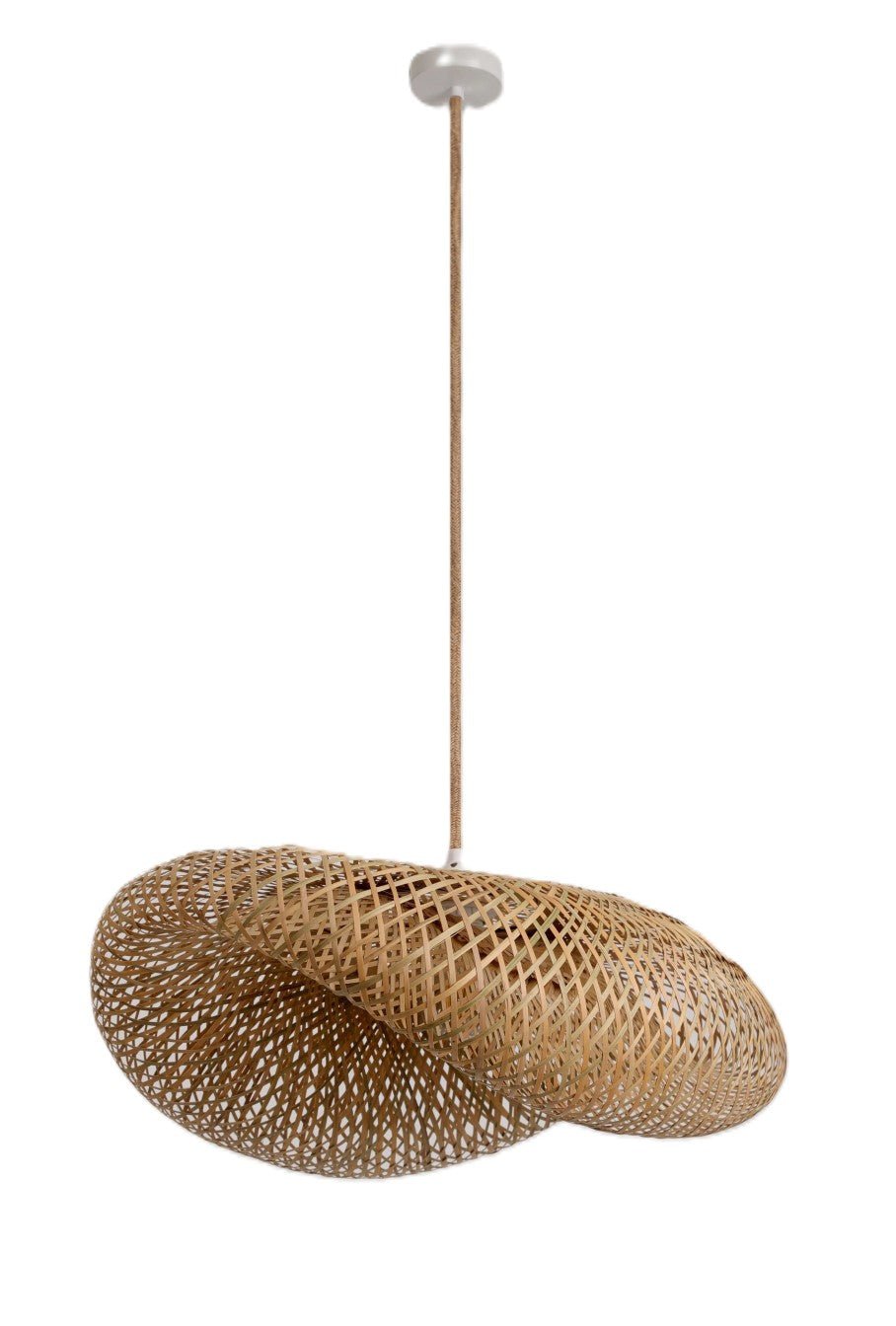 Duża lampa wisząca BRUGIA L 60cm LINA + BIAŁA podsufitówka Bambusowy Klosz - LAITICA