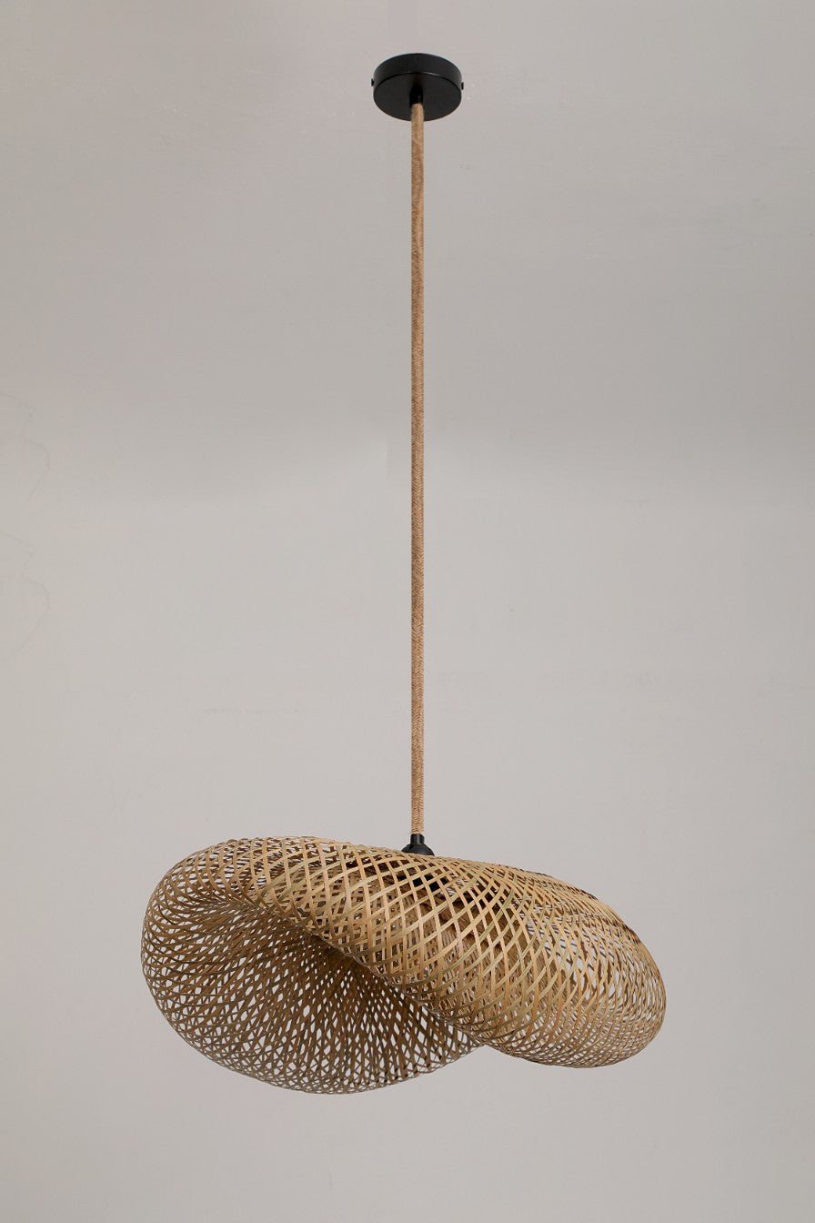 Duża lampa wisząca BRUGIA L 60cm LINA + czarna podsufitówka Bambusowy Klosz - LAITICA