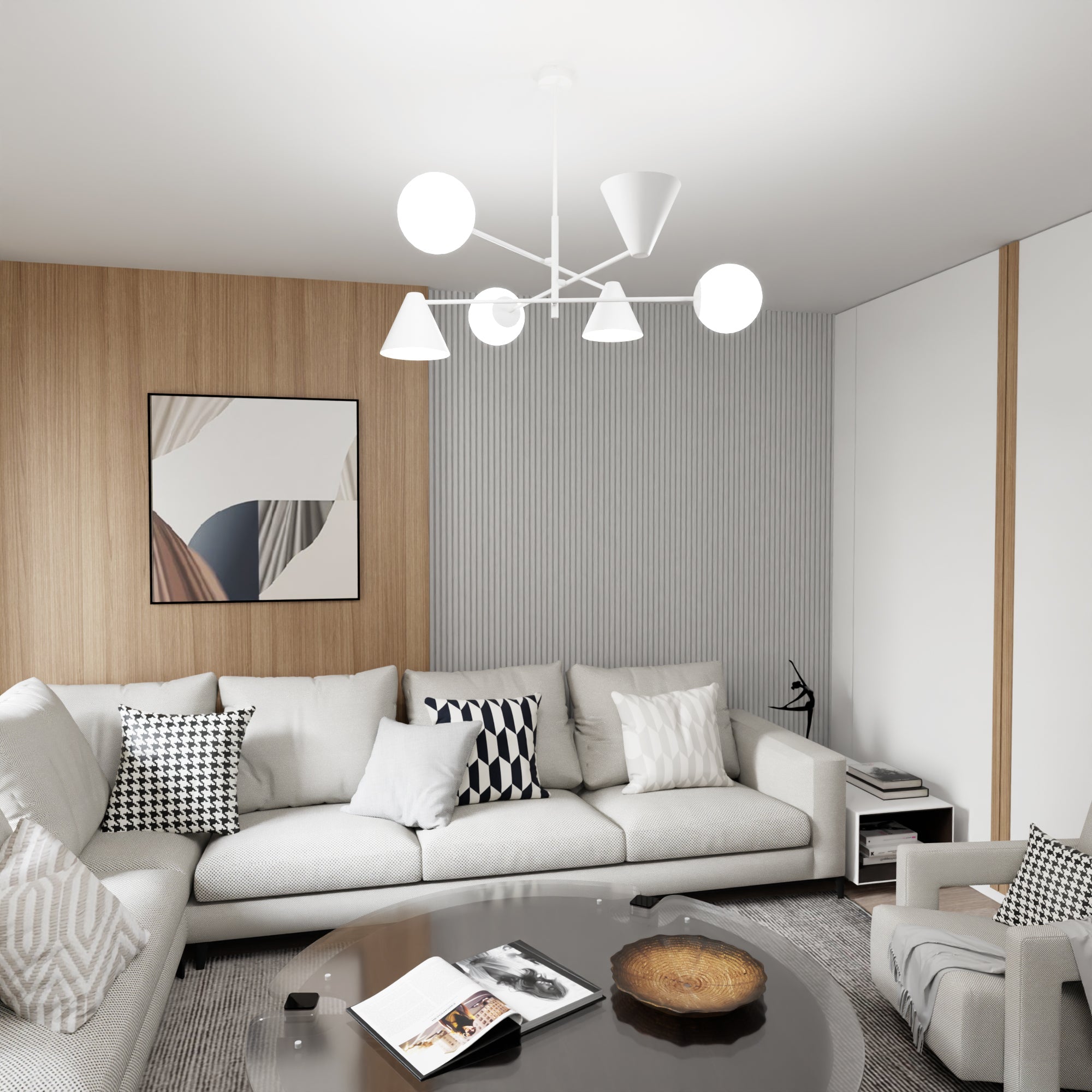 Duża lampa wisząca INEZ żyrandol 86cm BIAŁA 6 punktów światła E14 stylowa - LAITICA