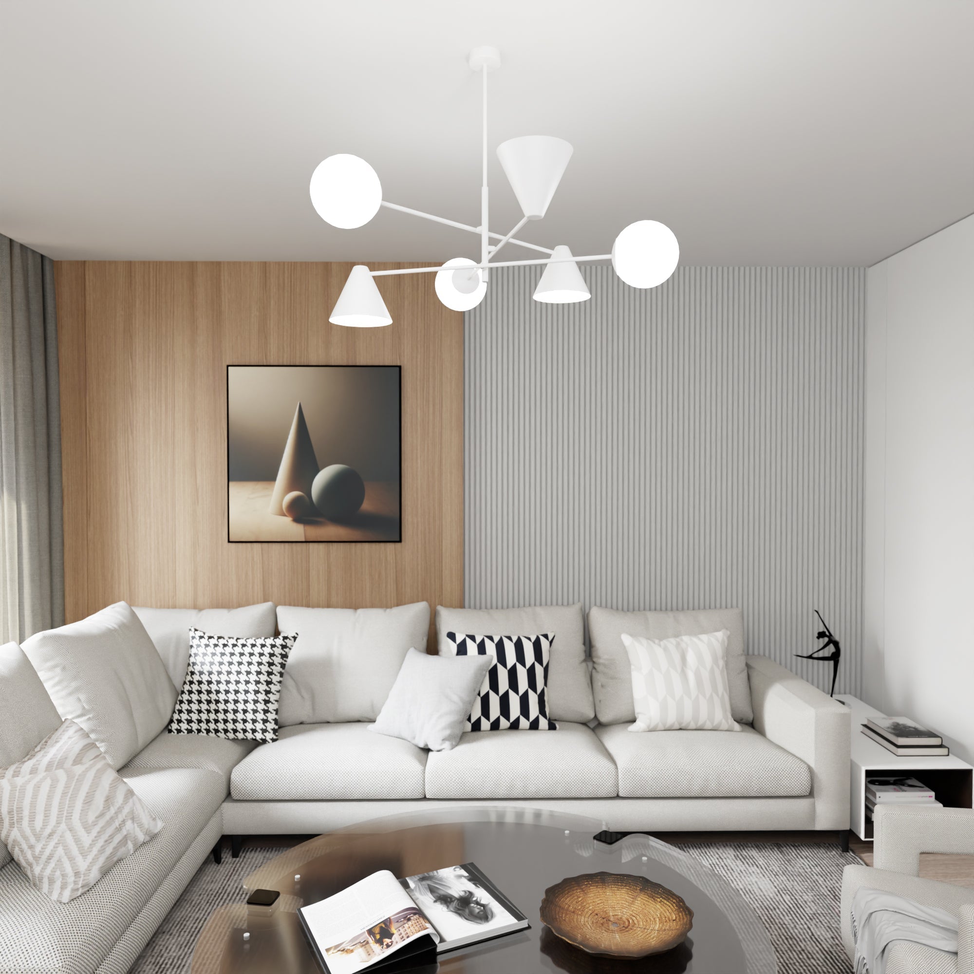 Duża lampa wisząca INEZ żyrandol 86cm BIAŁA 6 punktów światła E14 stylowa - LAITICA