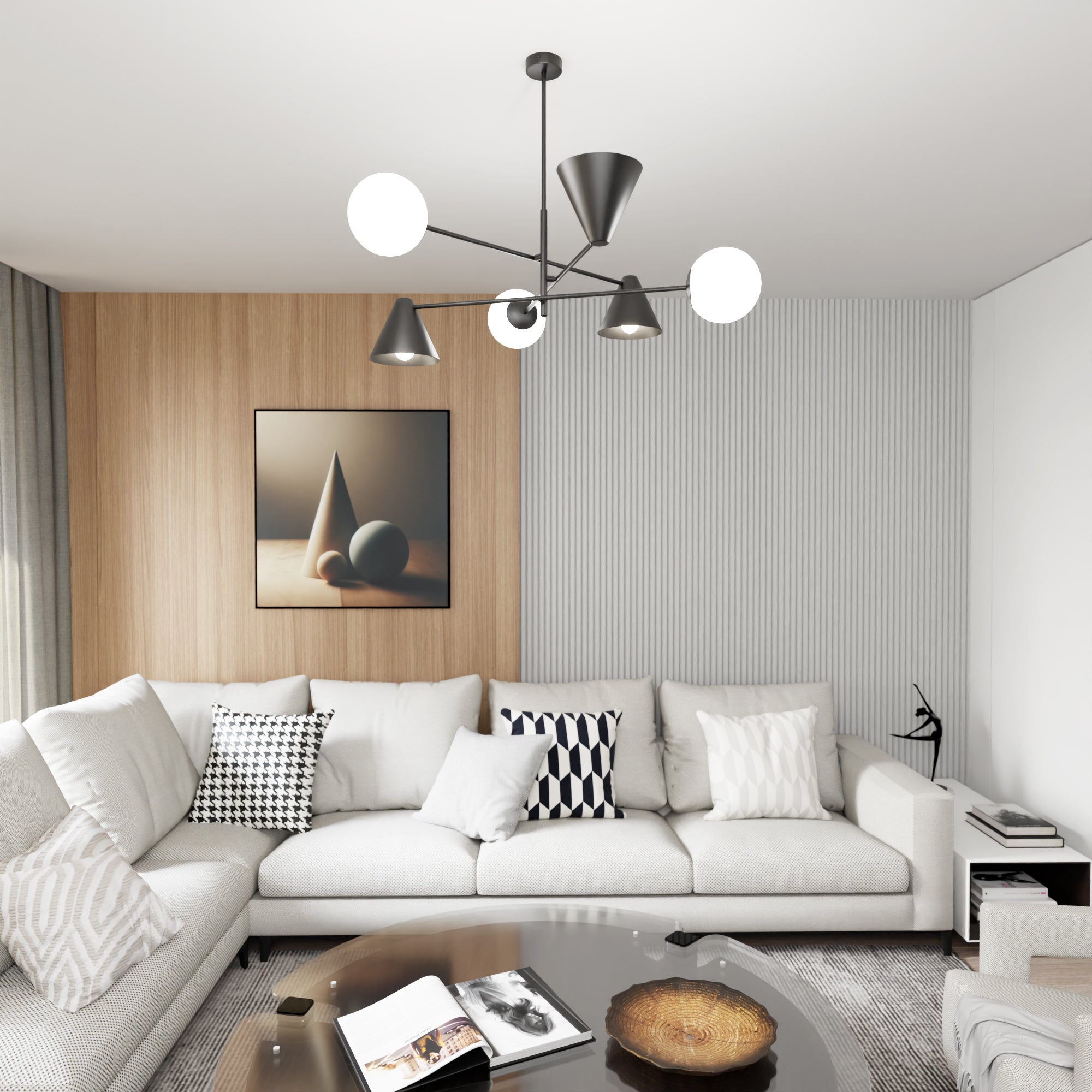 Duża lampa wisząca INEZ żyrandol 86cm CZARNA 6 punktów światła E14 stylowa - LAITICA