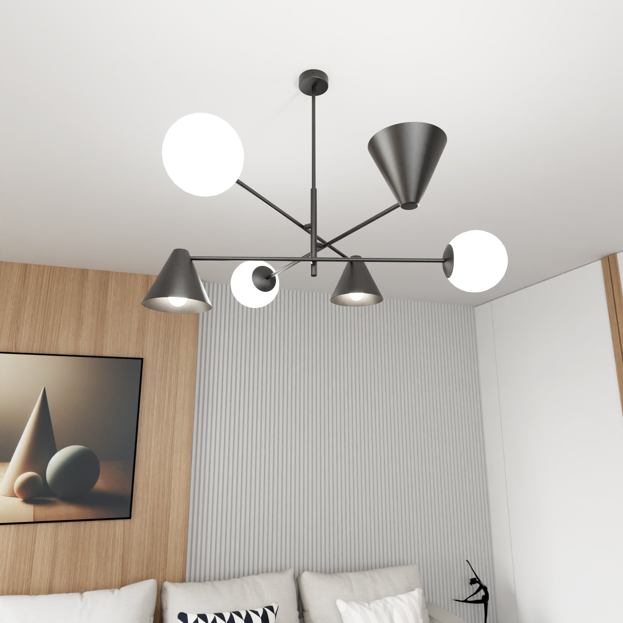 Duża lampa wisząca INEZ żyrandol 86cm CZARNA 6 punktów światła E14 stylowa - LAITICA