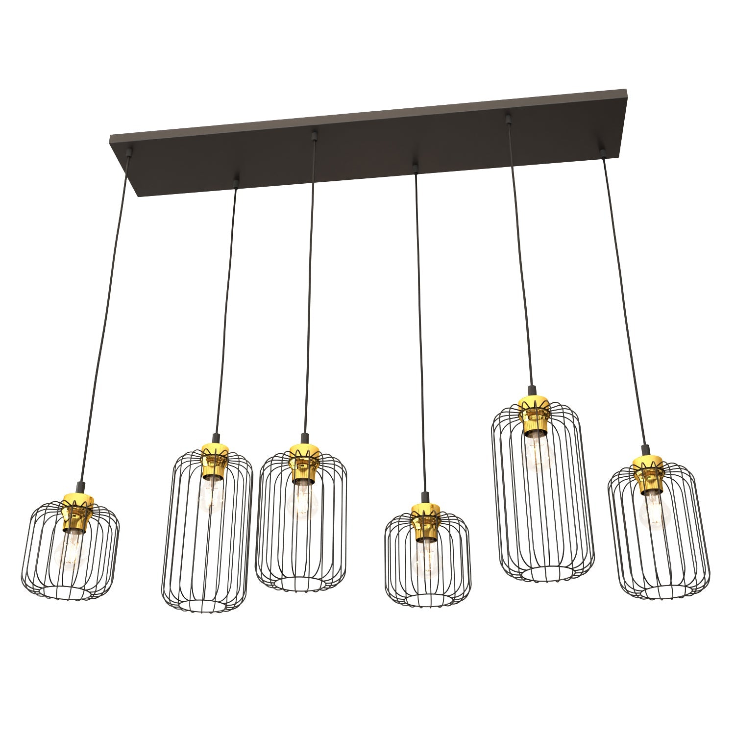 Duża Lampa Wisząca LIMA 6 Kloszy E27 Czarno - Złota Do Salonu Regulowana Loft - LAITICA
