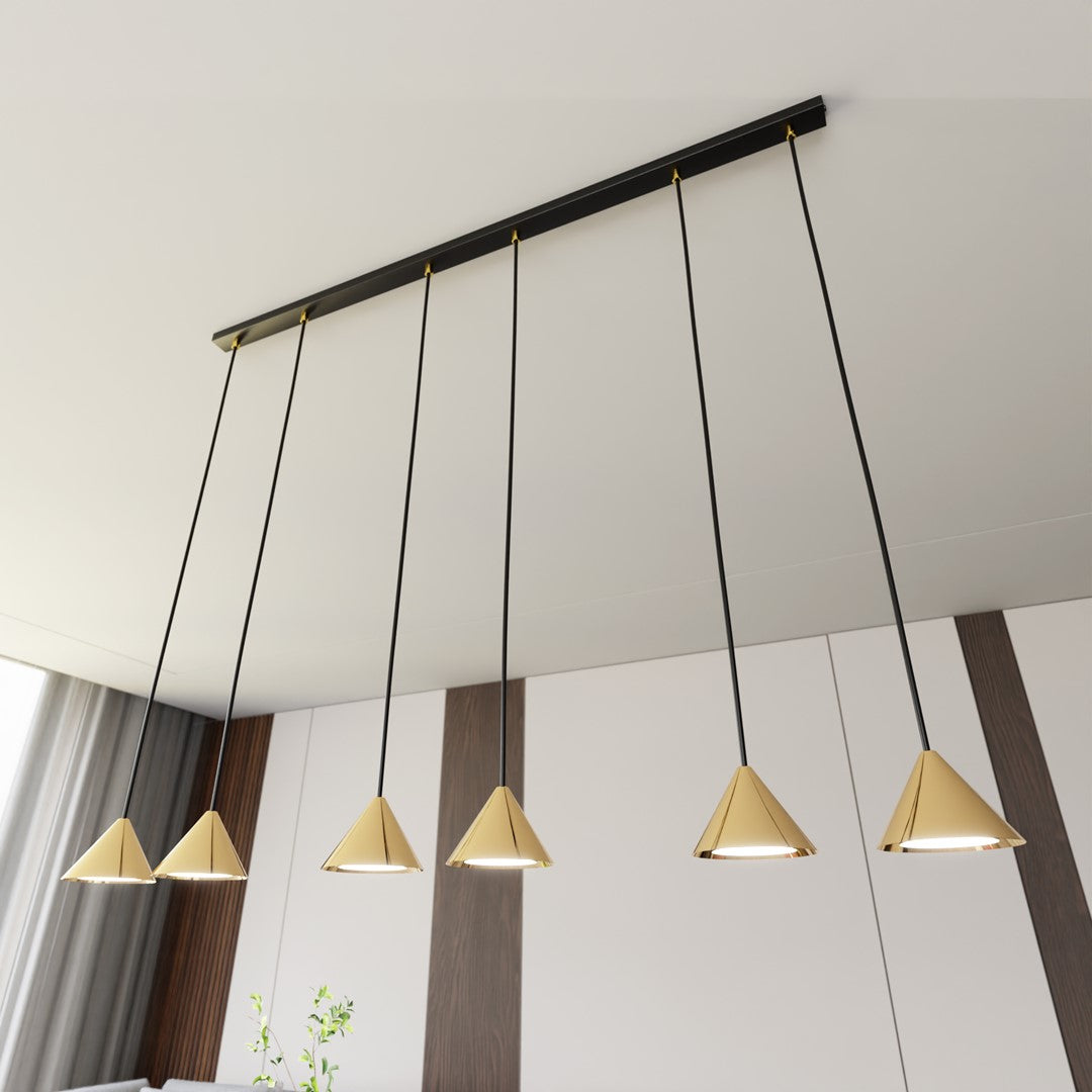 Czarna lampa wisząca MARINA zwis klosz stożek złoty 6xGX53 REGULOWANA