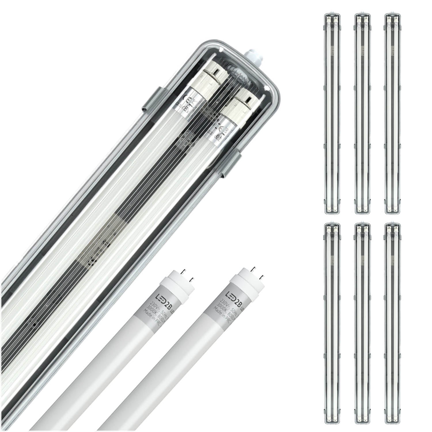 Zestaw 6x oprawa hermetyczna AQUA M 2x120 + 12x LED T8 18W zimnobiała