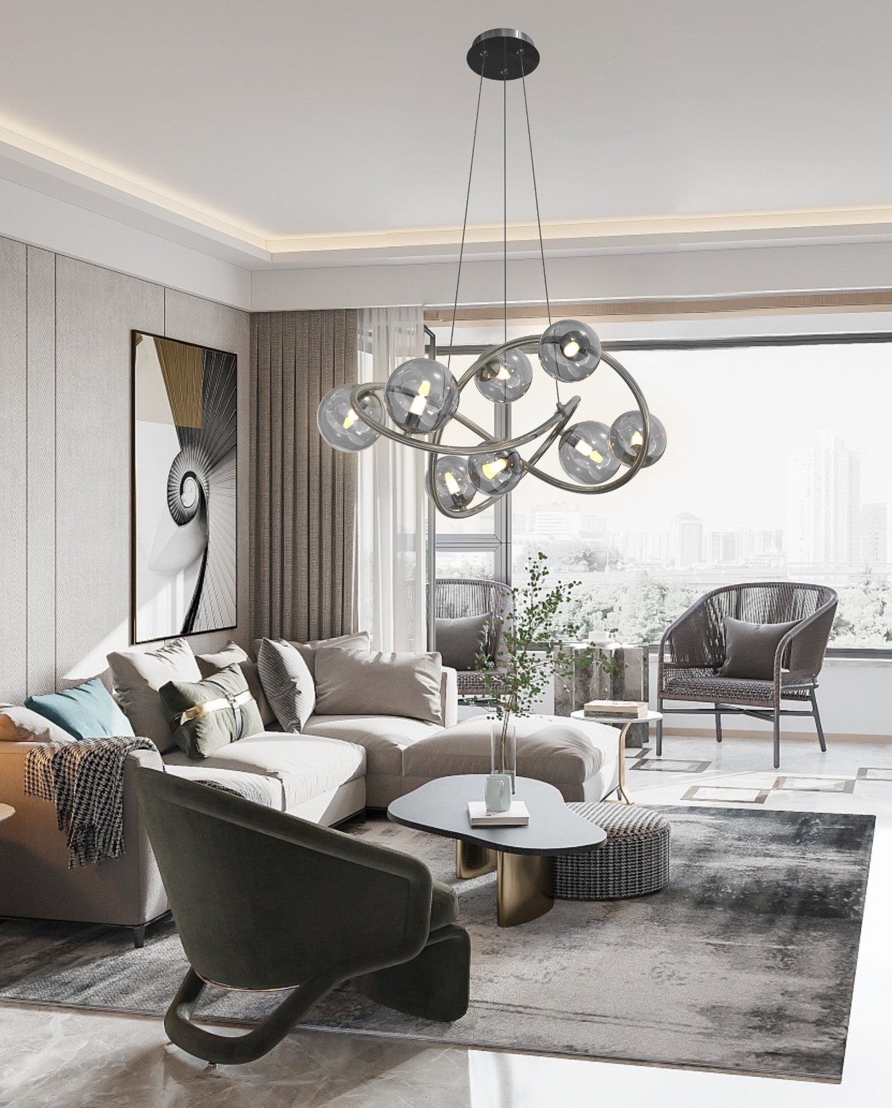 Lampa wisząca MALTA 8 kloszy 3000K do jadalni czarny chrom sufitowa