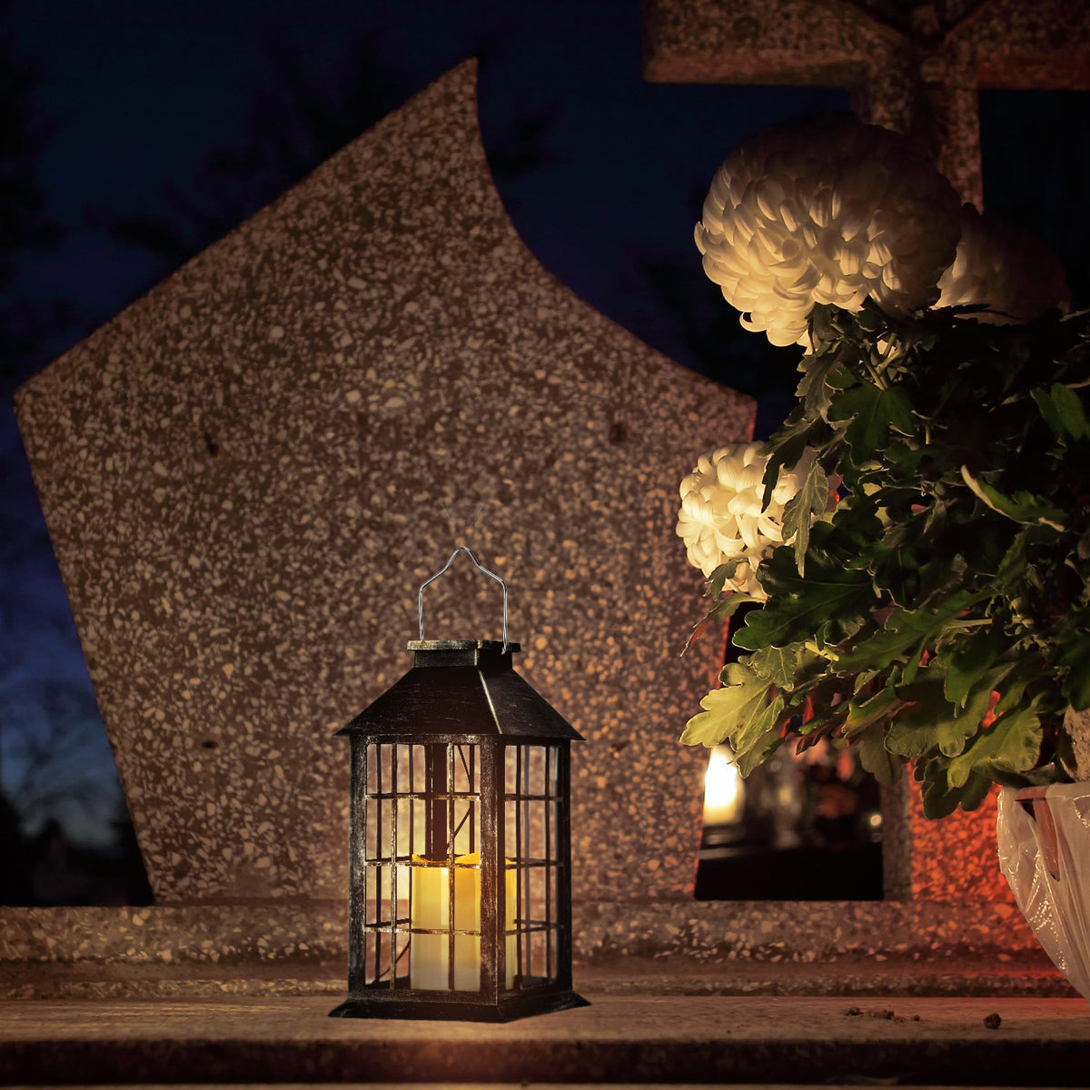 Znicz solarny LED na cmentarz lampion wszystkich świętych złoto 2700K