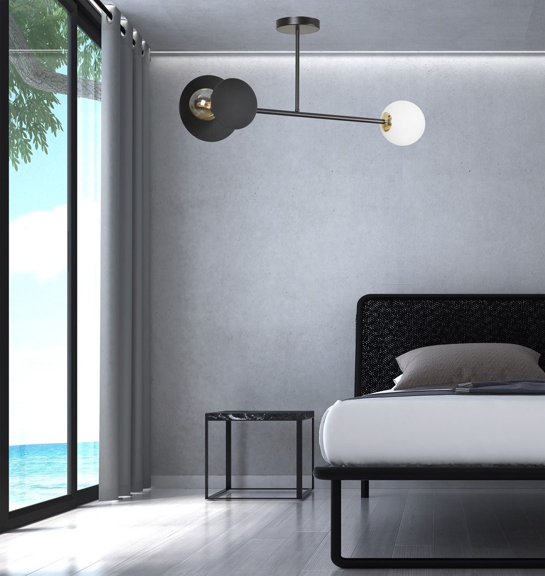 Elegancka lampa SUFITOWA NICEA czarna KLOSZ BIAŁY geometryczny kształt - LAITICA