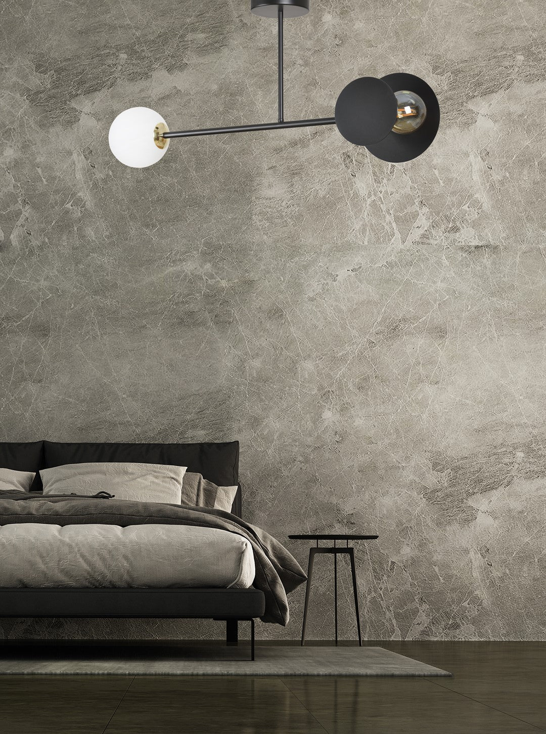 Elegancka lampa SUFITOWA NICEA czarna KLOSZ BIAŁY geometryczny kształt - LAITICA