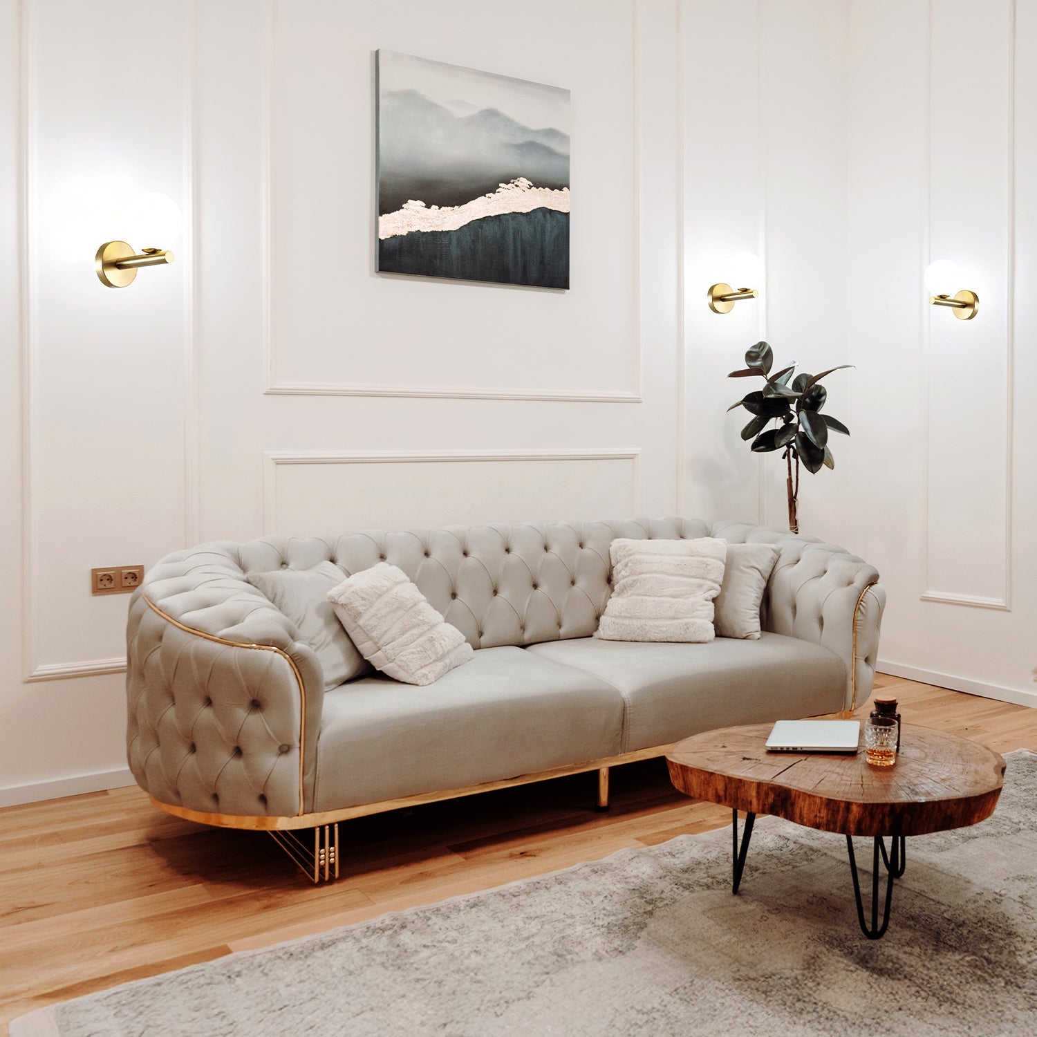 Elegancki Kinkiet Lampa Ścienna ze szklanym kloszem 1xG9 Złoty - LAITICA