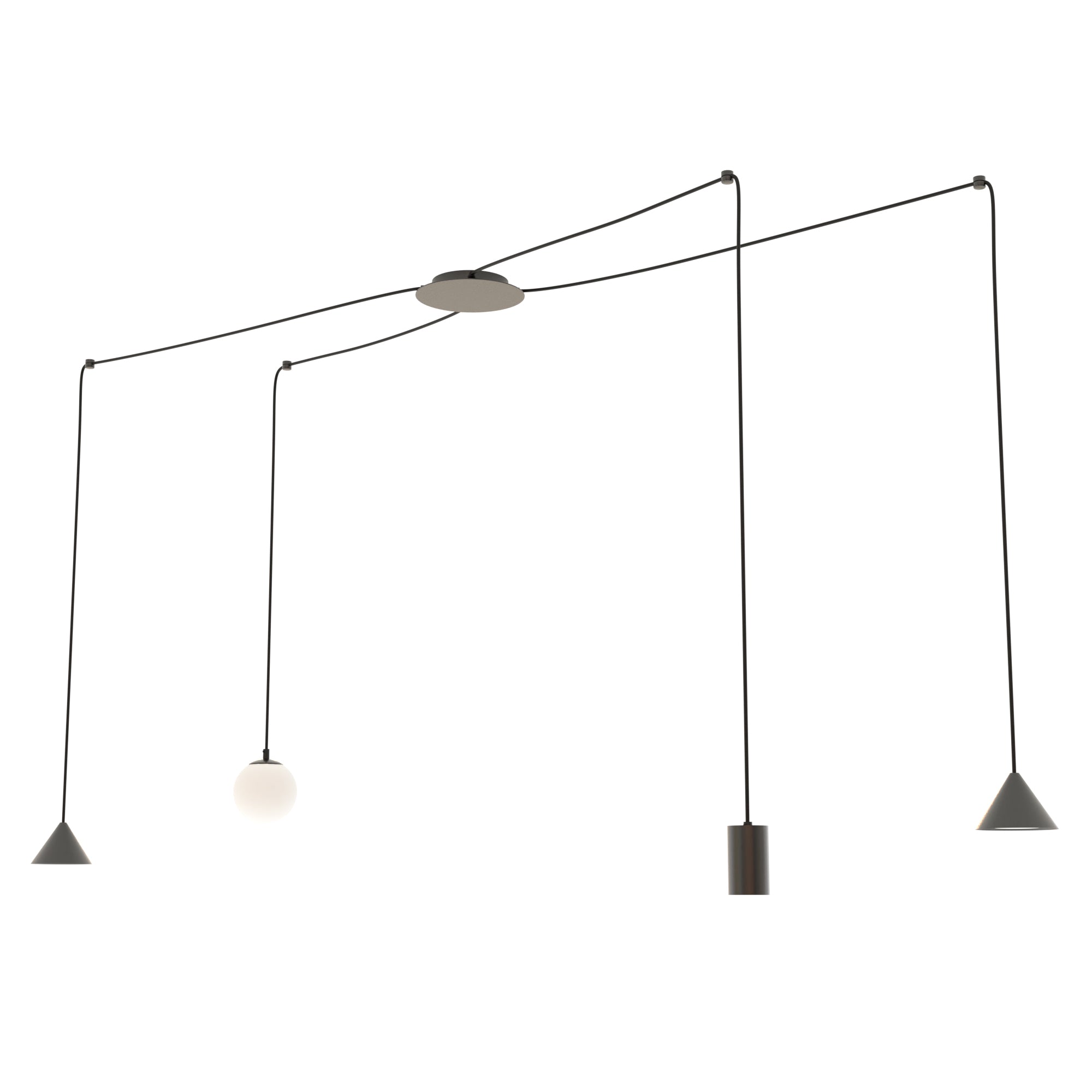 Designerska Lampa Wisząca INEZ pająk RÓŻNE KLOSZE czarna 4 ramienna Zwis