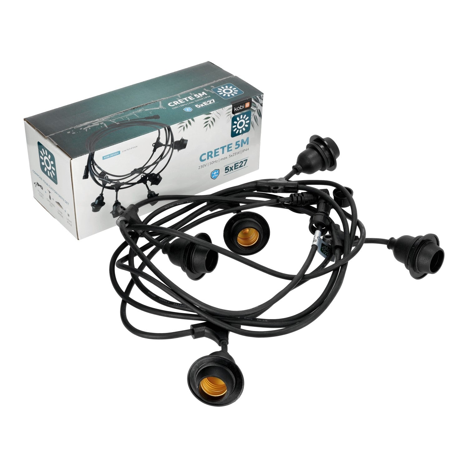 Girlanda ogrodowa CRETE 5m czarna 5 gniazd E27 IP44 - LAITICA