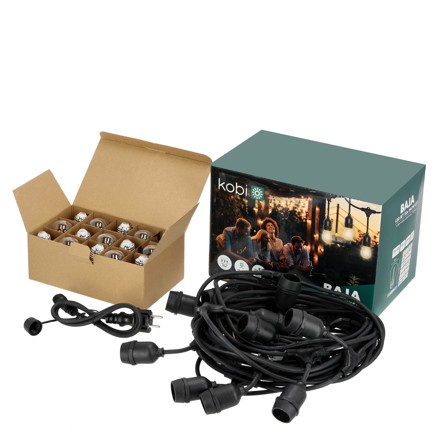 Girlanda ogrodowa LED KOBI BAJA ozdobna 15m + 15 żarówek barwa ciepła na taras - LAITICA