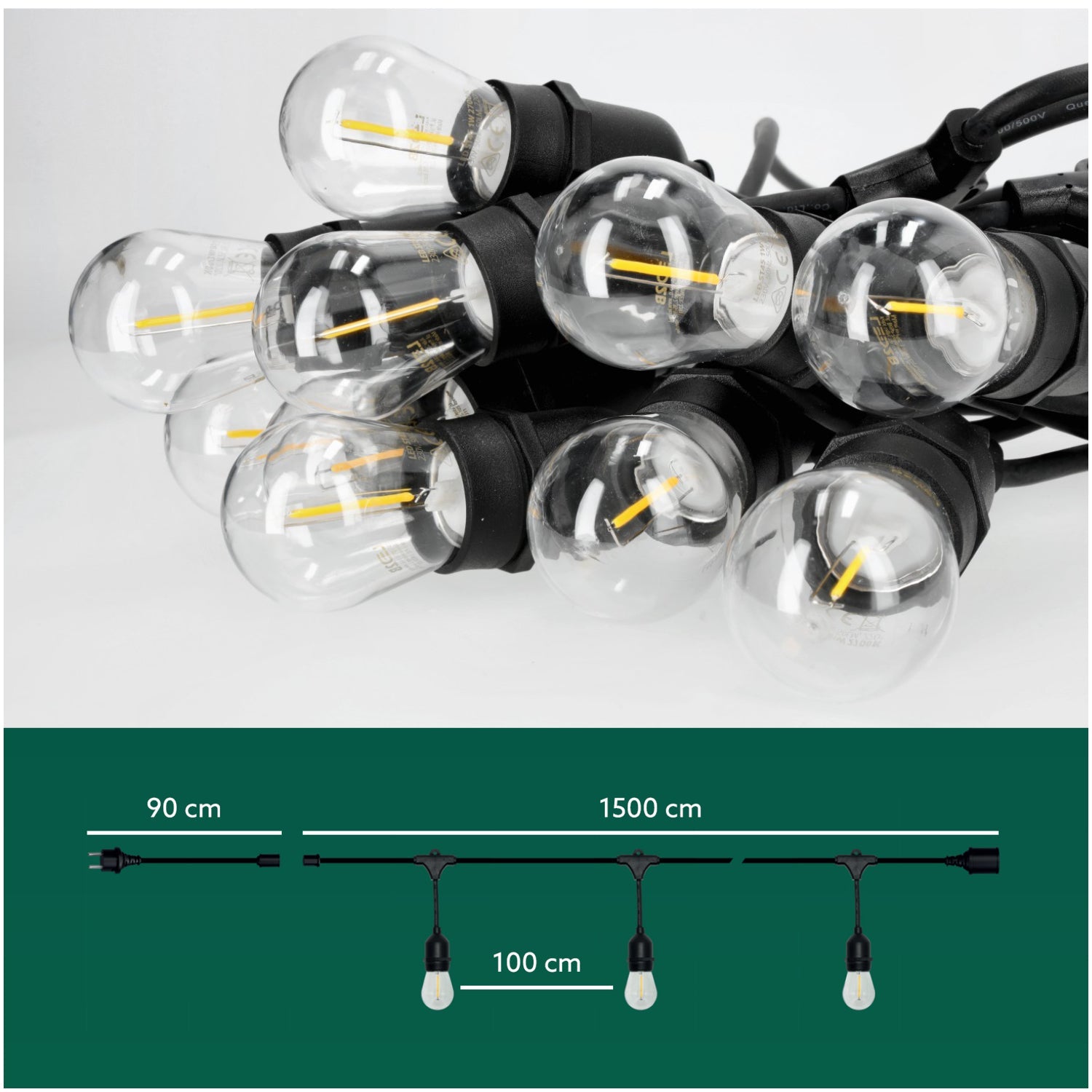 Girlanda ogrodowa LED KOBI BAJA ozdobna 15m + 15 żarówek barwa ciepła na taras - LAITICA