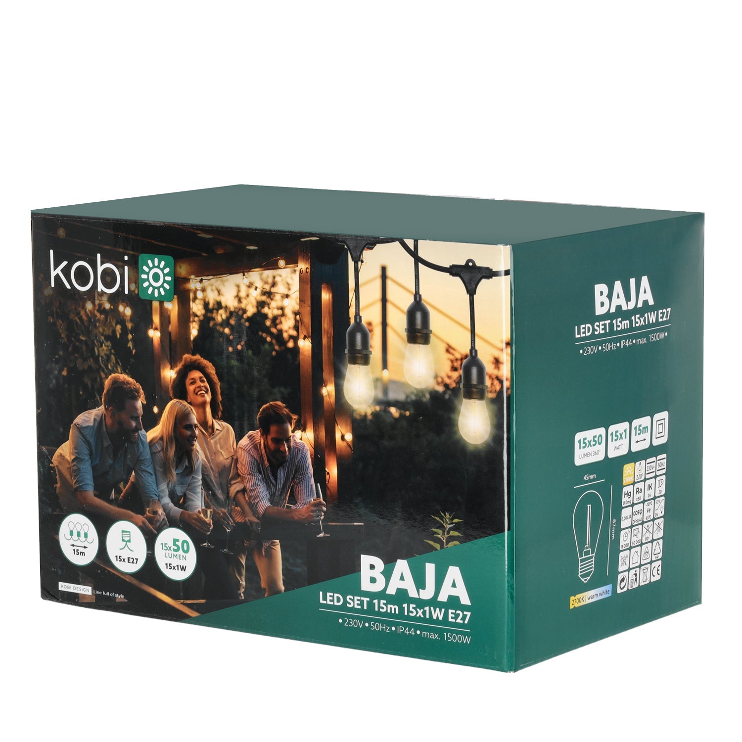 Girlanda ogrodowa LED KOBI BAJA ozdobna 15m + 15 żarówek barwa ciepła na taras - LAITICA