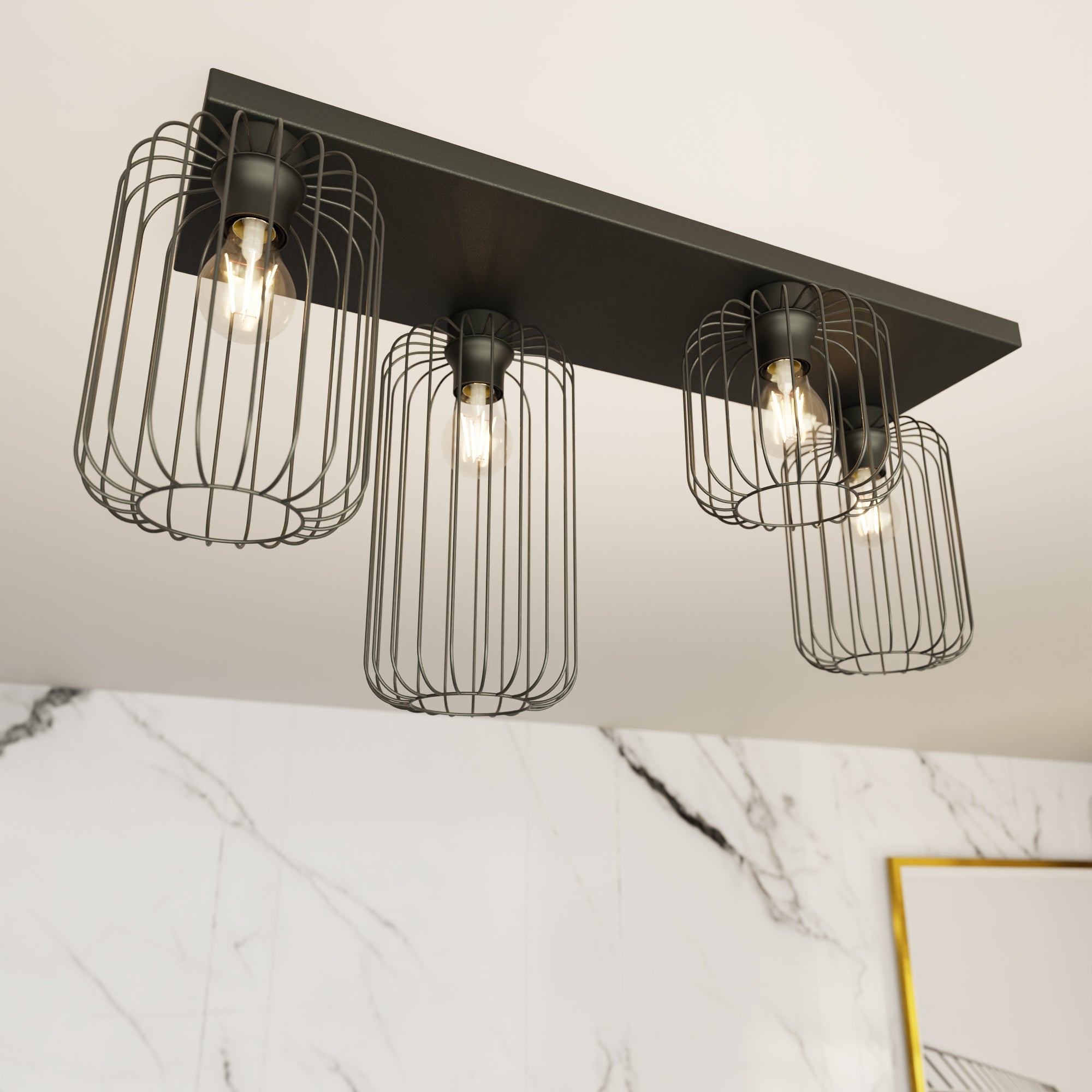 Industrialna Lampa Sufitowa LIMA 4 Klosze E27 Czarna Druciana LOFT Duża - LAITICA