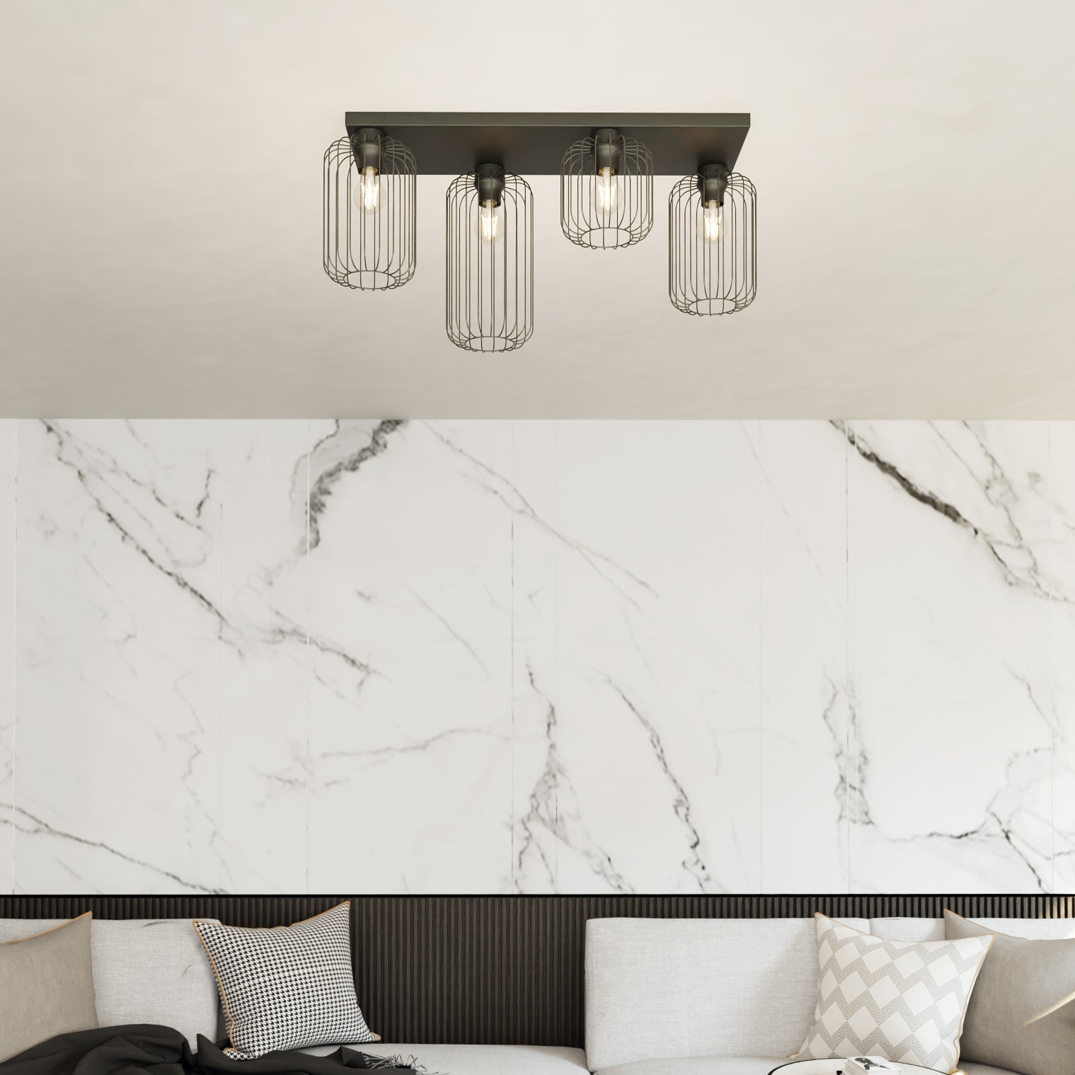 Industrialna Lampa Sufitowa LIMA 4 Klosze E27 Czarna Druciana LOFT Duża - LAITICA