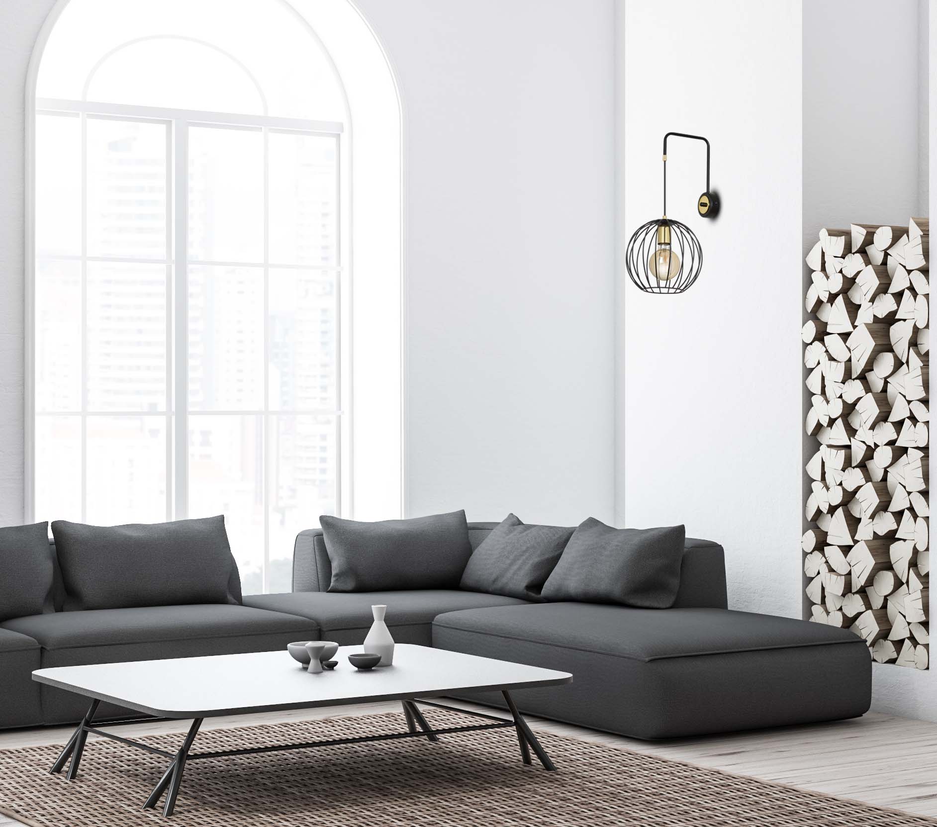 Kinkiet ALBIO K1 BLACK nowoczesny, loft, czarno/złoty - LAITICA