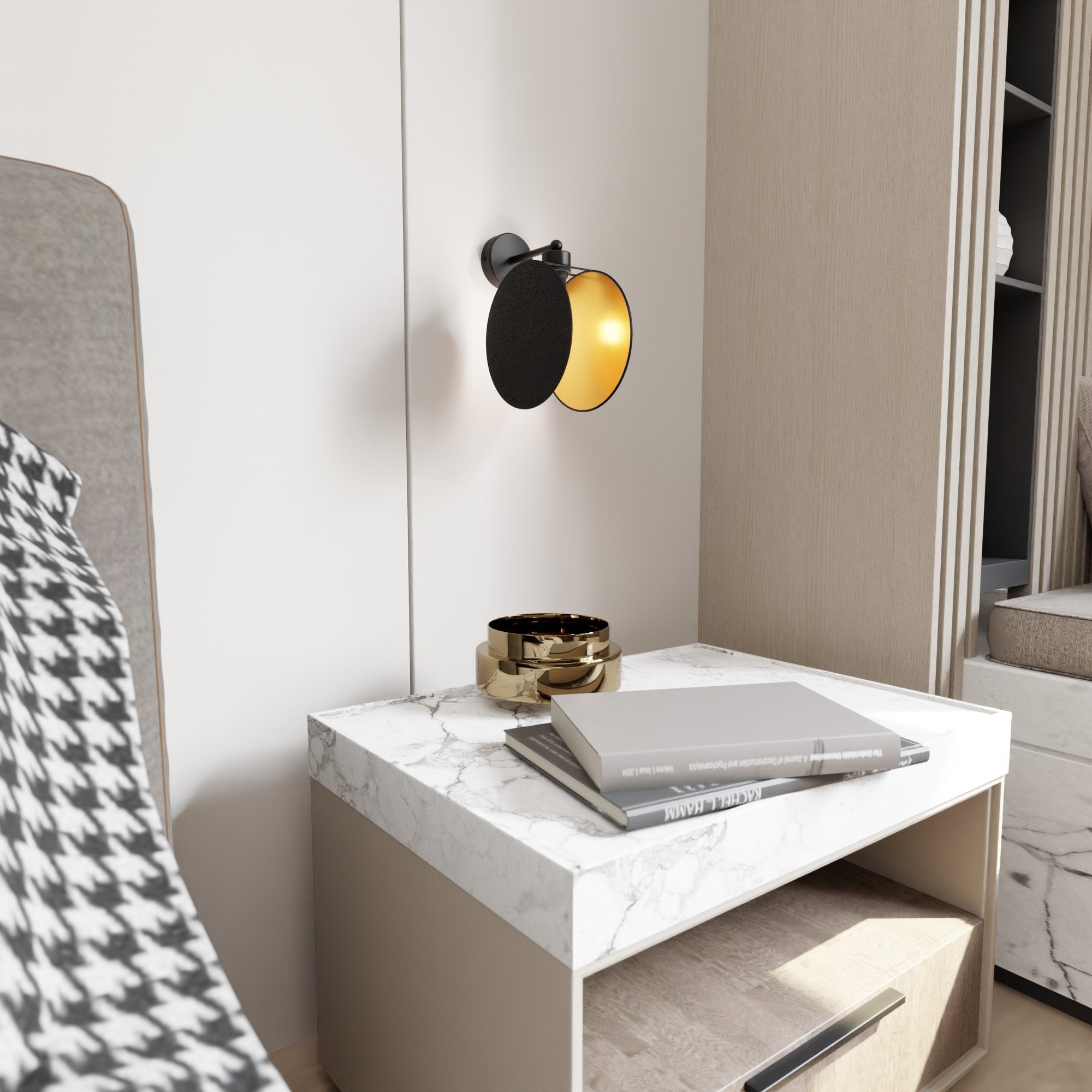 Kinkiet czarny złoty NELI 1xE27 okrągły lampa ścienna nowoczesny - LAITICA