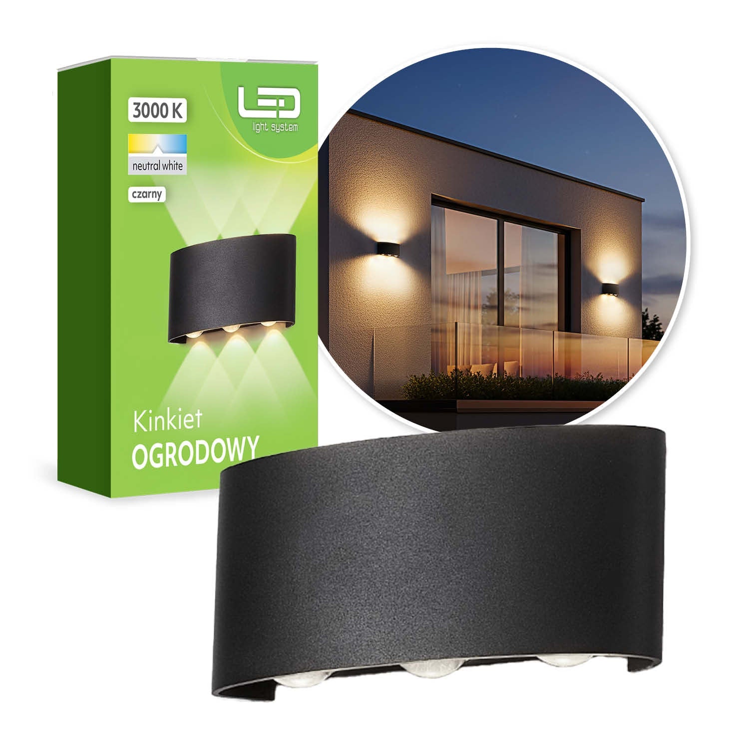 Kinkiet Elewacyjny LED Góra Dół 6W 3000K Lampa Ścienna Zewnętrzna - LAITICA