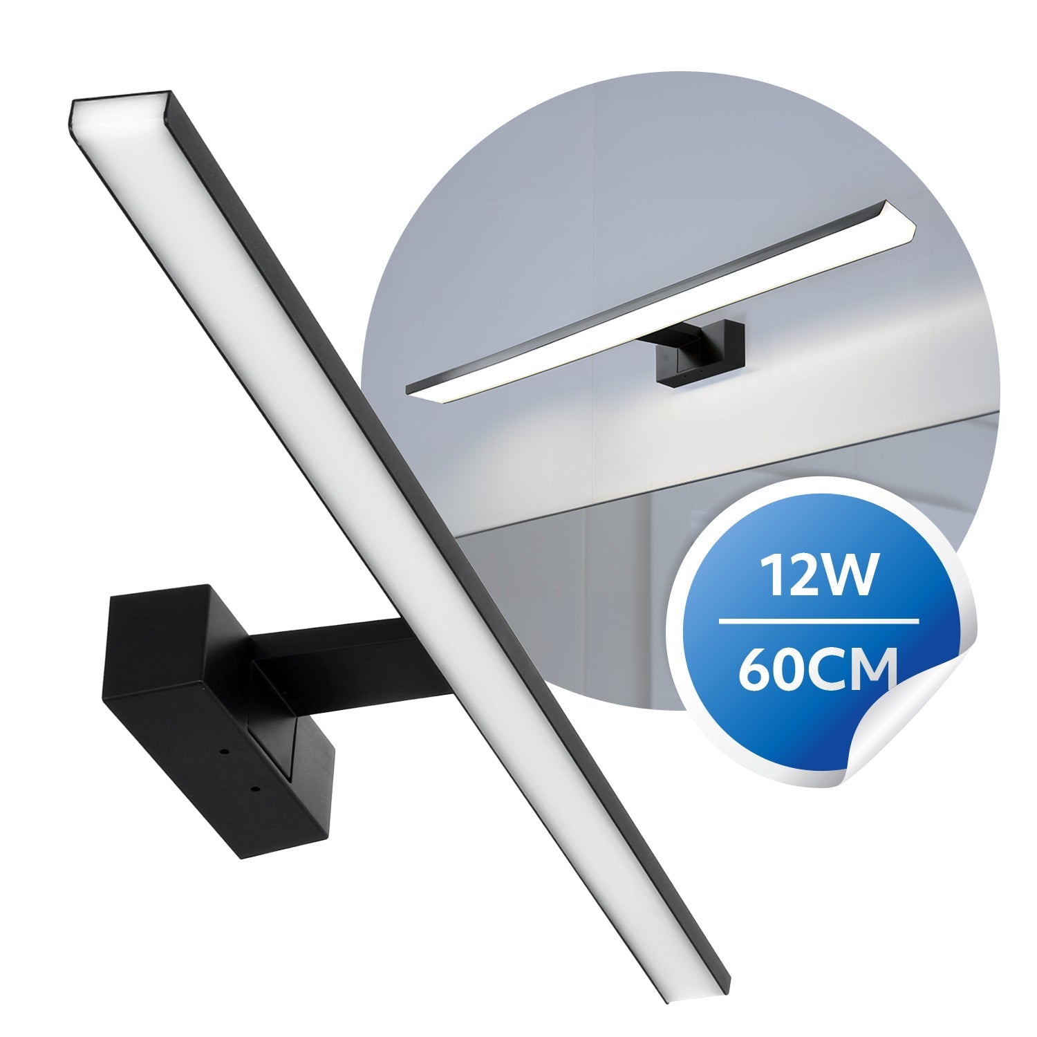 Kinkiet łazienkowy LED 12W lampa ścienna nad lustro CZARNY wodoodporny IP44 - LAITICA