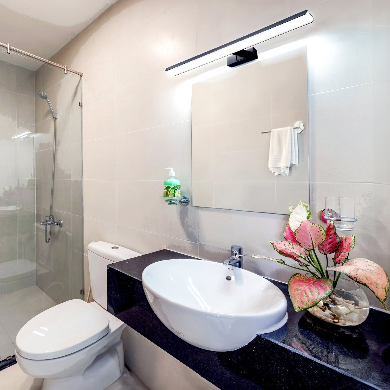 Kinkiet łazienkowy LED 12W lampa ścienna nad lustro CZARNY wodoodporny IP44 - LAITICA