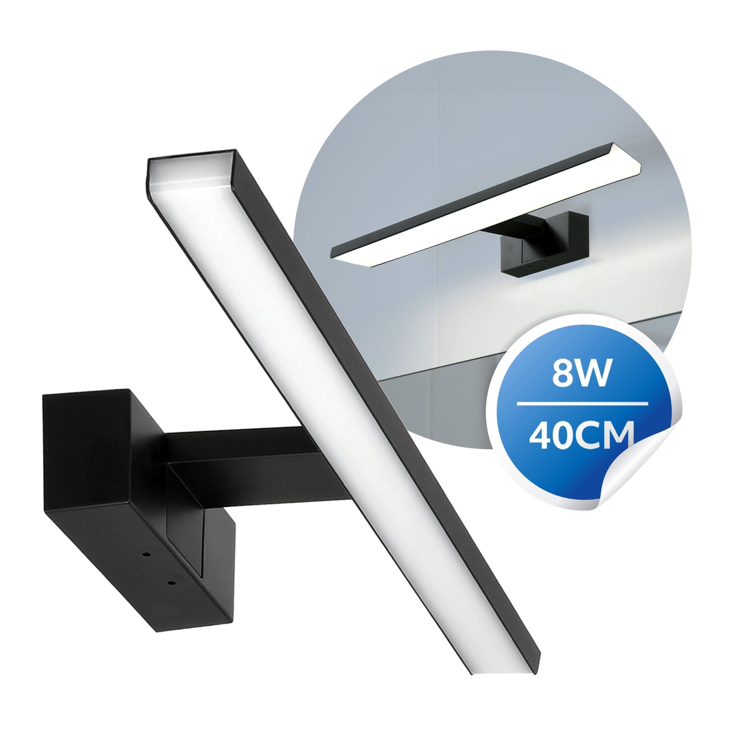 Kinkiet łazienkowy LED 8W lampa ścienna nad lustro CZARNY wodoodporny IP44 - LAITICA