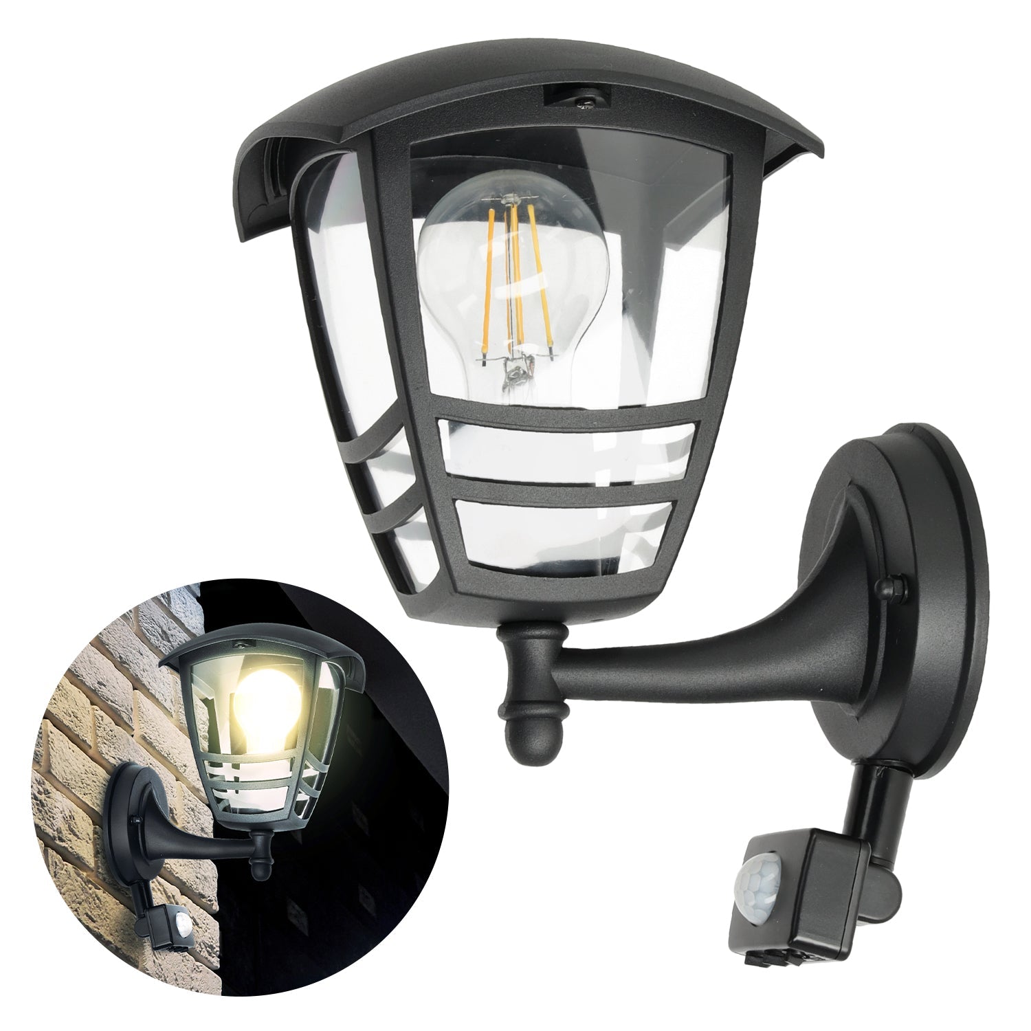 Kinkiet ogrodowy 1xE27 LX Lampa elewacyjna z czujnikiem IP54 - LAITICA