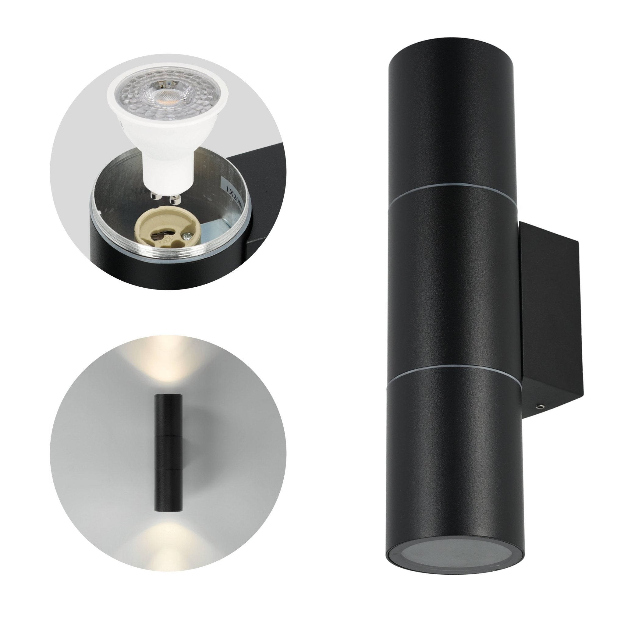 Kinkiet ścienny AVA 3 dwustronny OKRĄGŁY CZARNY IP54 GU10 lampa zewnętrzna - LAITICA