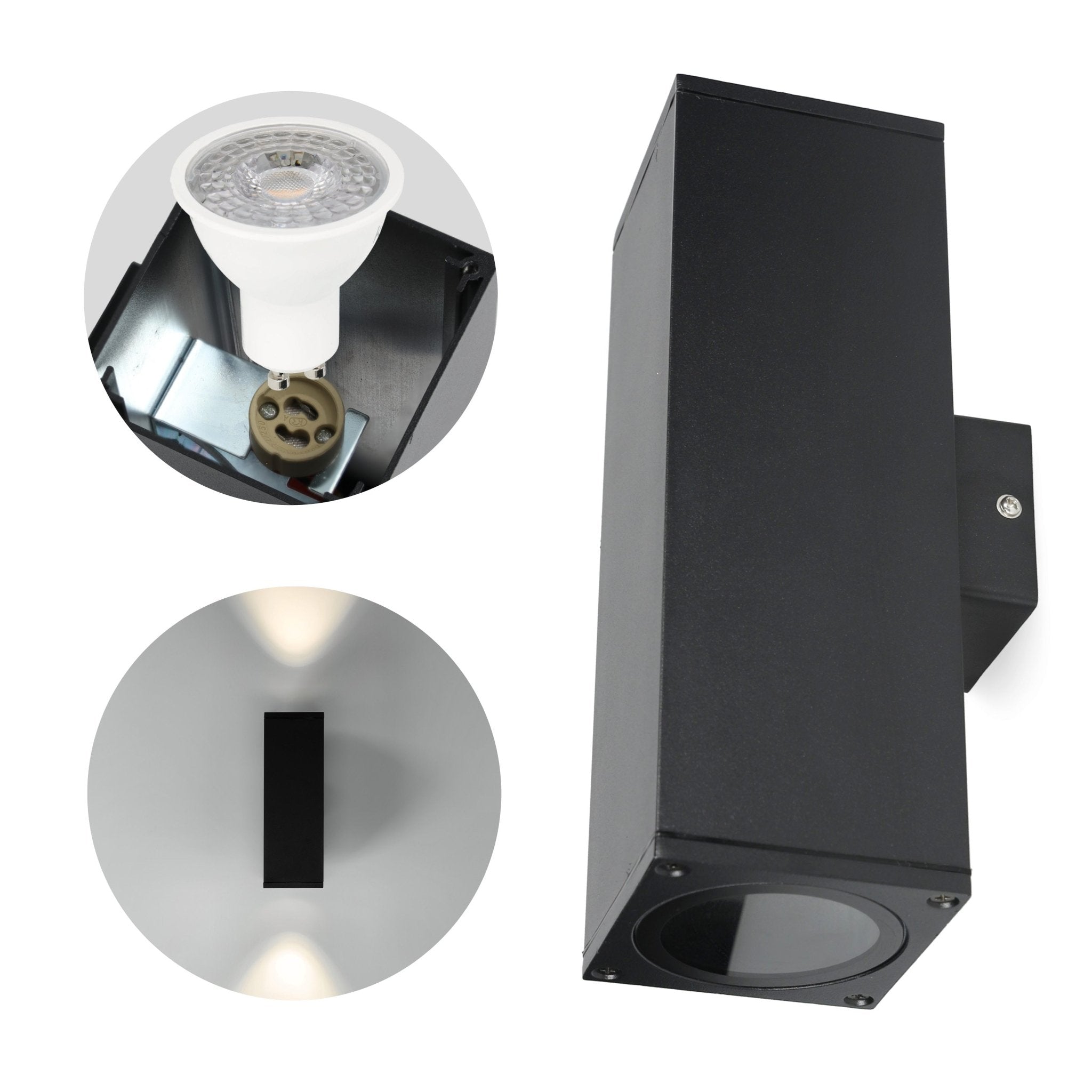 Kinkiet ścienny AVA 4 dwustronny KWADRATOWY CZARNY IP54 GU10 na zewnątrz - LAITICA