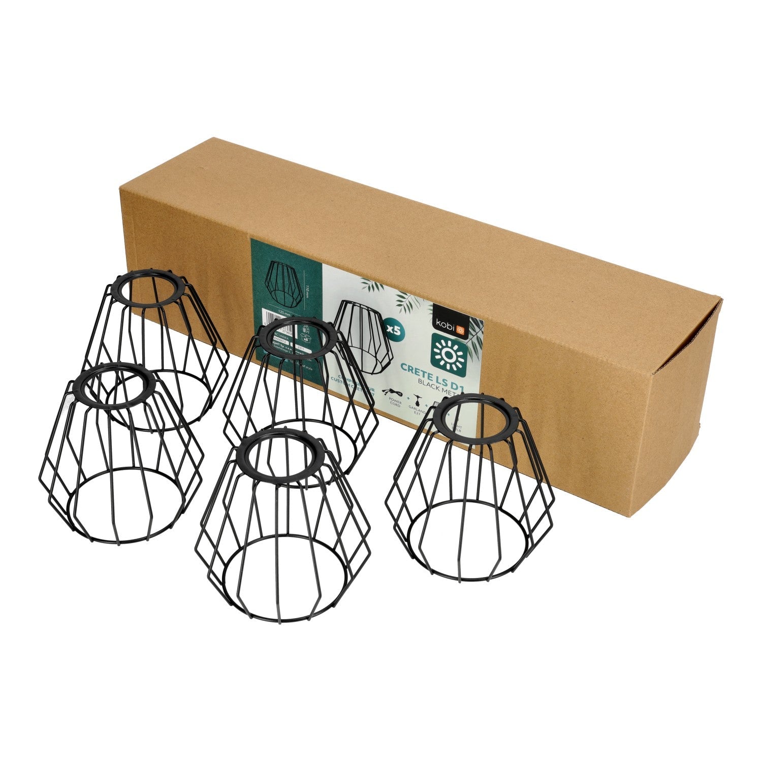 Klosz do girlandy CRETE D1 czarny 5 sztuk do zestawu metalowy 12,5cm - LAITICA