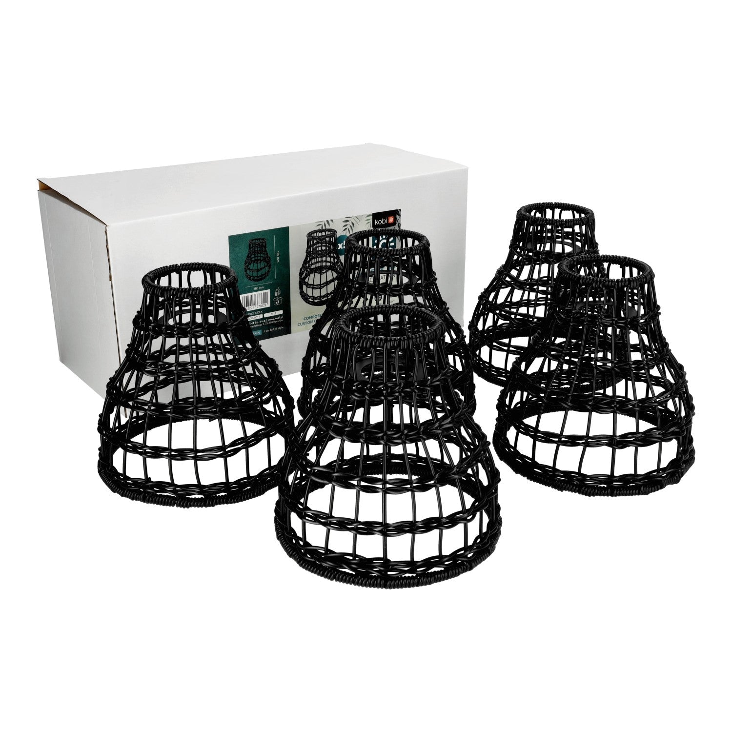 Klosz do girlandy CRETE R2 czarny pleciony 5 sztuk do zestawu 18cm - LAITICA