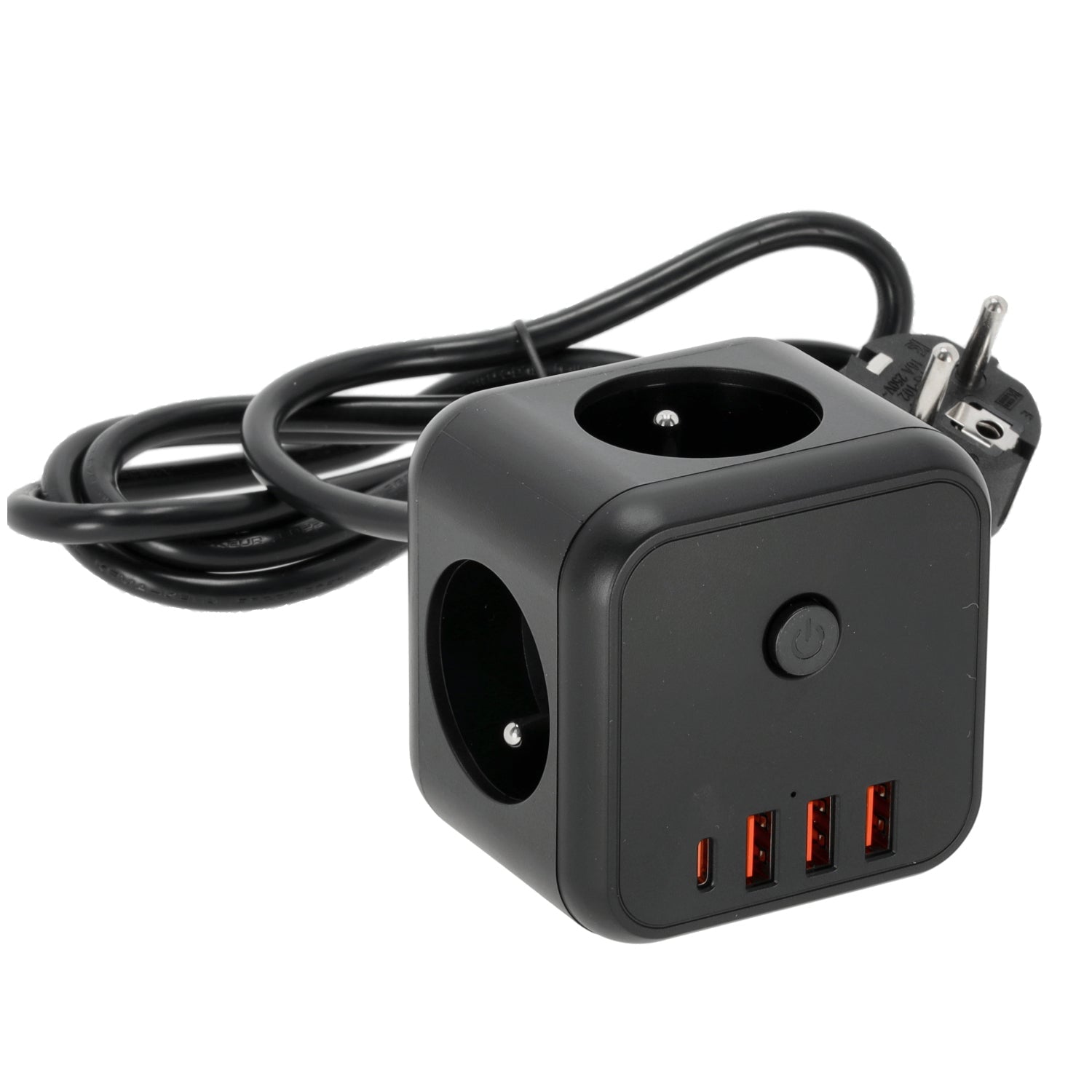 Kostka Przedłużacz 1,5m 3gn+USB Smart Czarny Wyłącznik Rozgałęźnik sieciowy - LAITICA